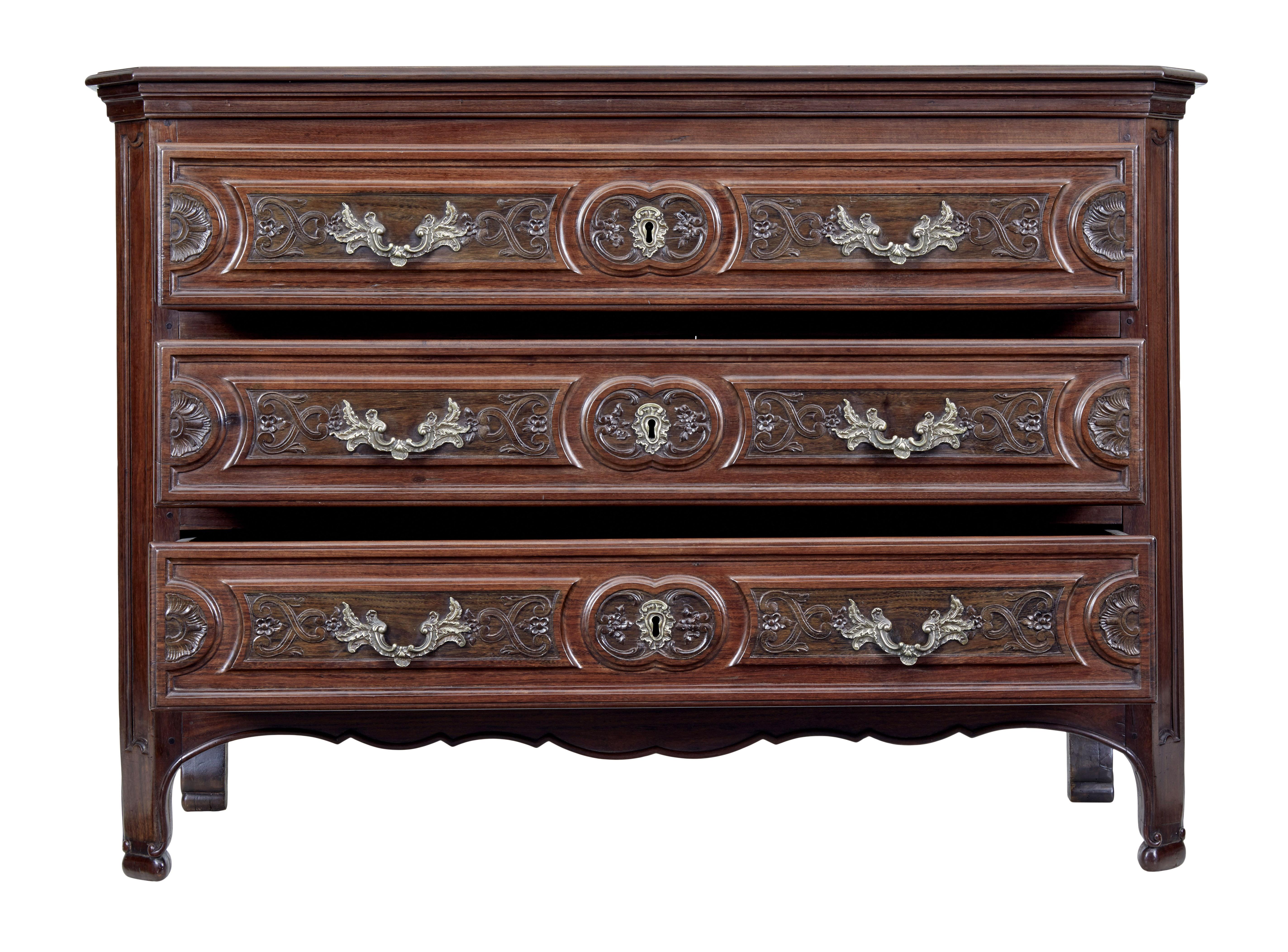 Hand-Carved Carved Walnut 19th Century French Provincial Commode For Sale