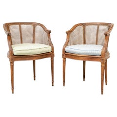 Carved Walnut and Caned French Tub Chairs Tardif Paris, Cabinetmaker