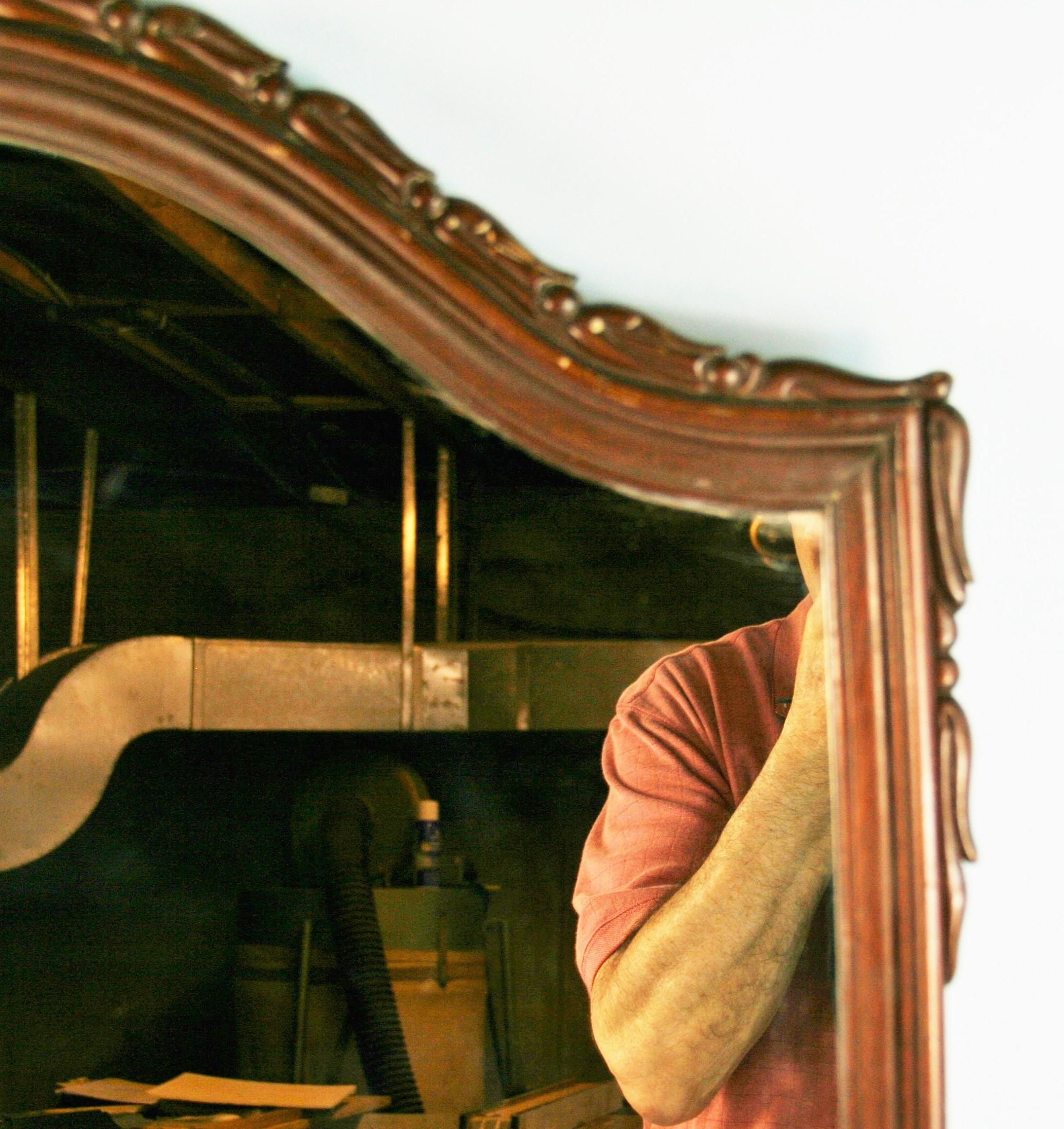 Carved Walnut Arch Top Mirror For Sale 3