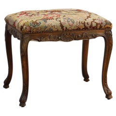 Carved Walnut Armchair with Cabriole Legs and Tapestry Upholstery, France