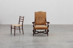 Carved Walnut Armchair with Scrolling and Tapestry Upholstery, France, ca 1800