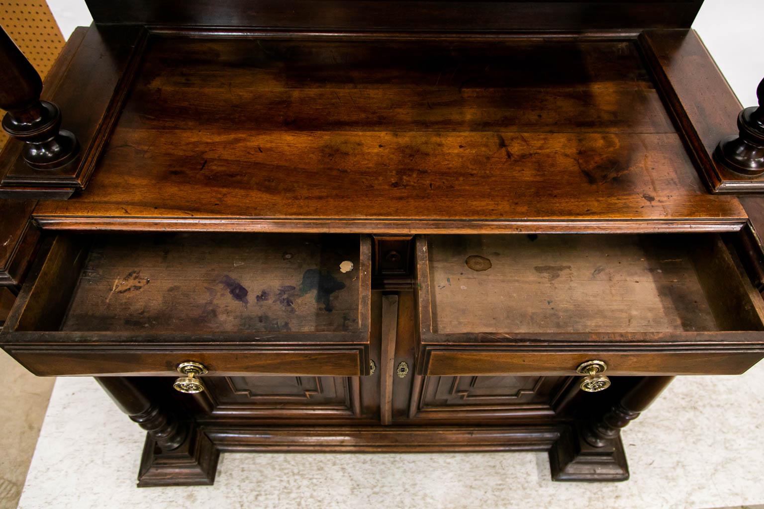 Carved Walnut Bar Cupboard In Good Condition For Sale In Wilson, NC