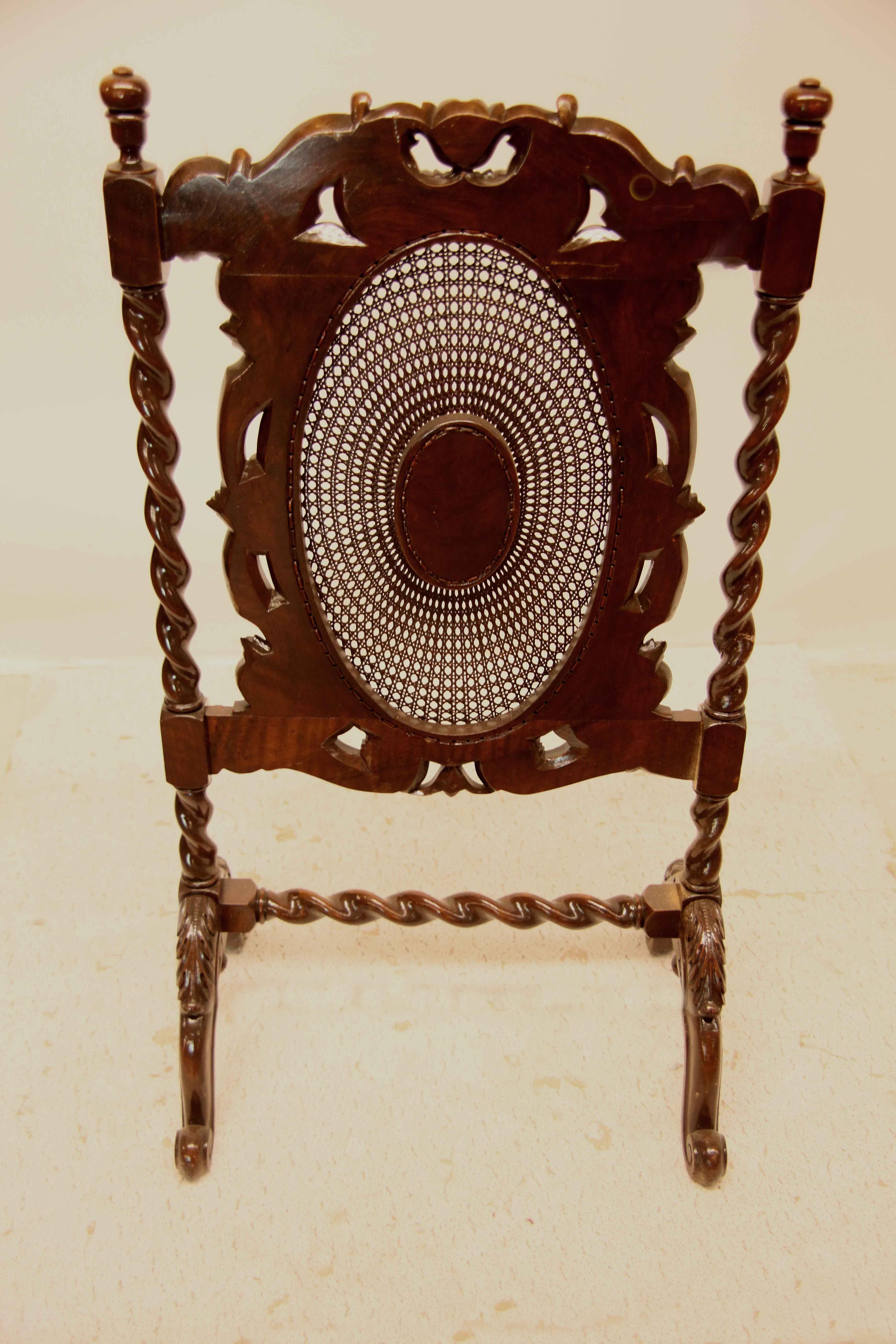 Carved Walnut Barley Twist and Cane Firescreen For Sale 5