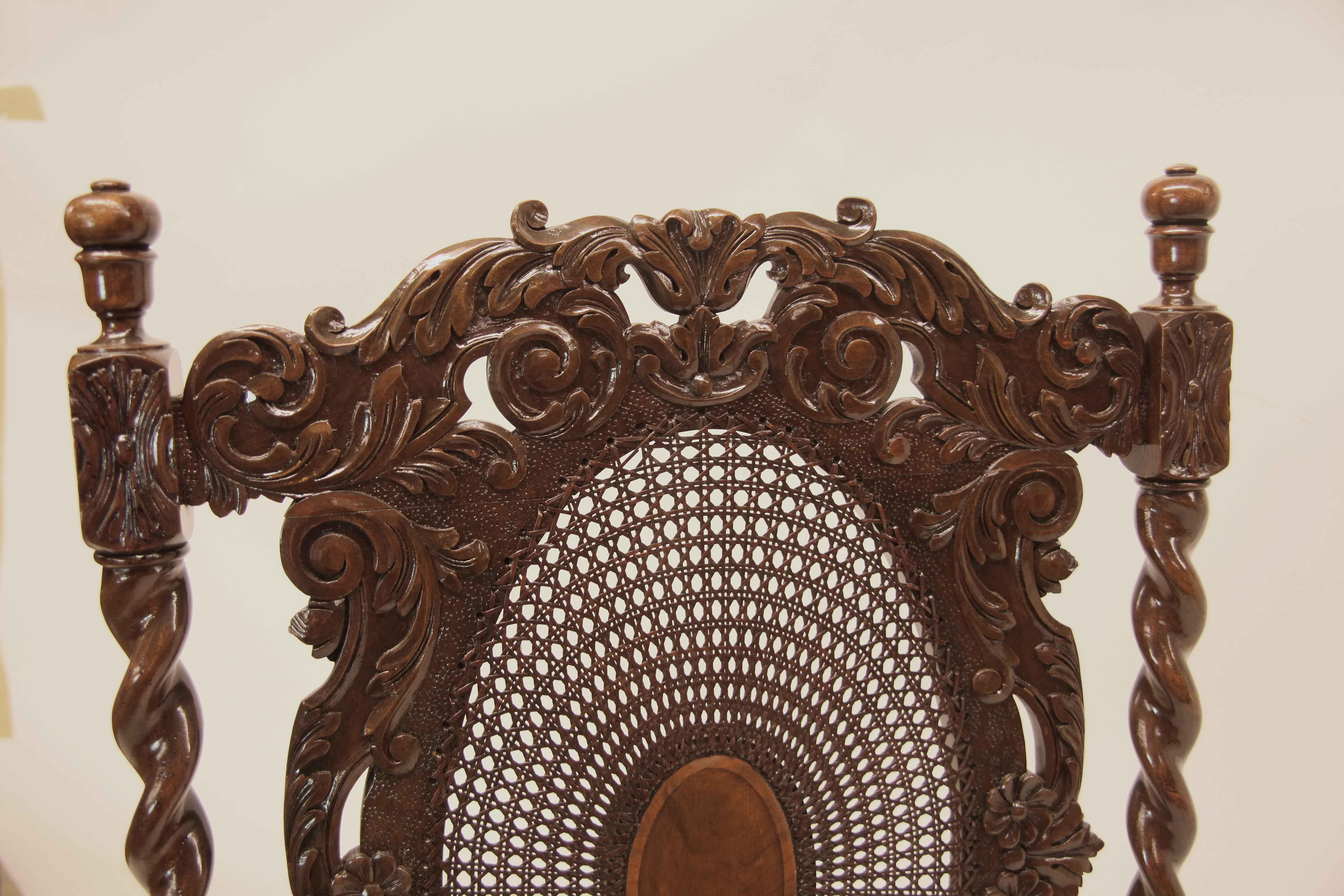 English Carved Walnut Barley Twist and Cane Firescreen For Sale