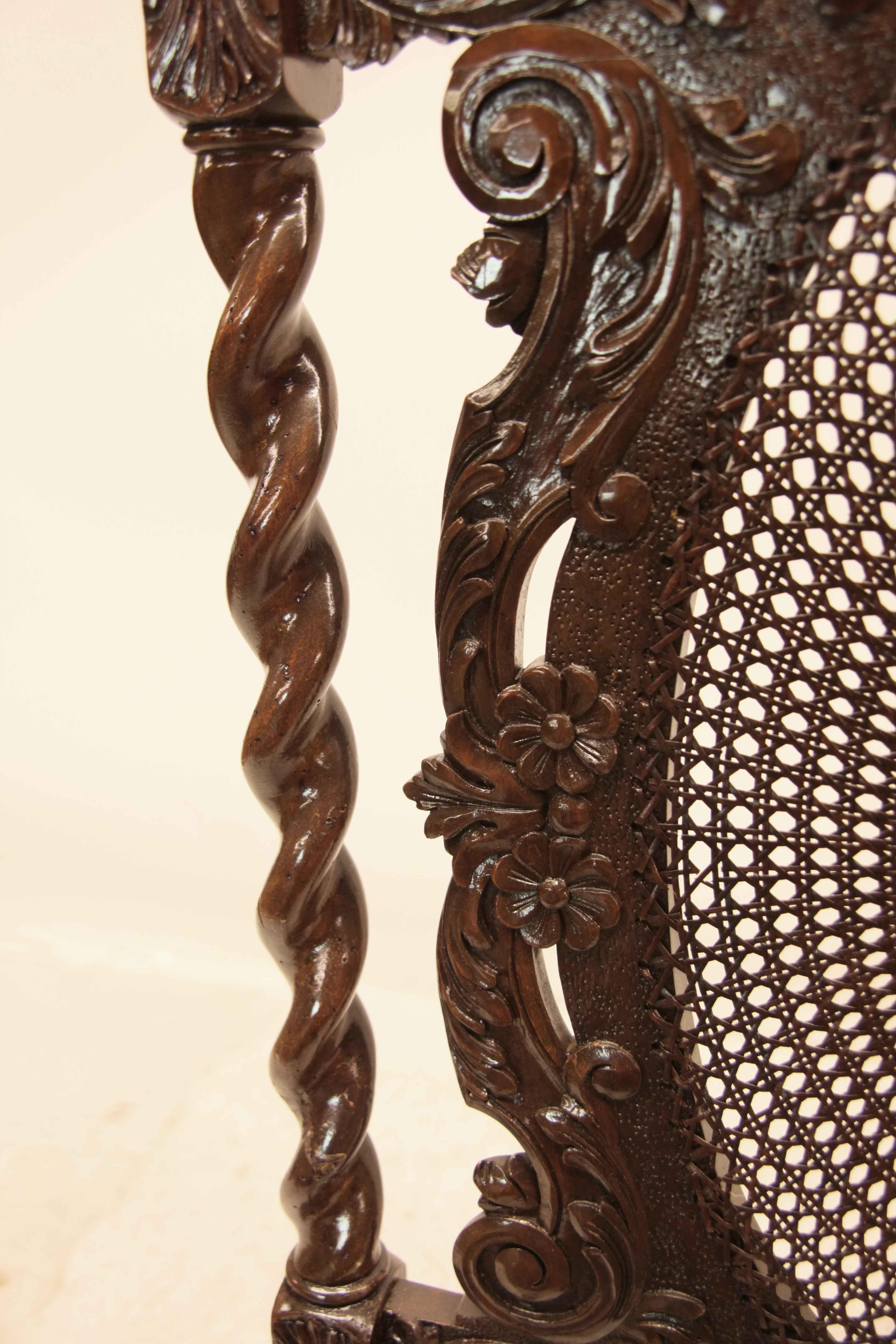 Carved Walnut Barley Twist and Cane Firescreen For Sale 2