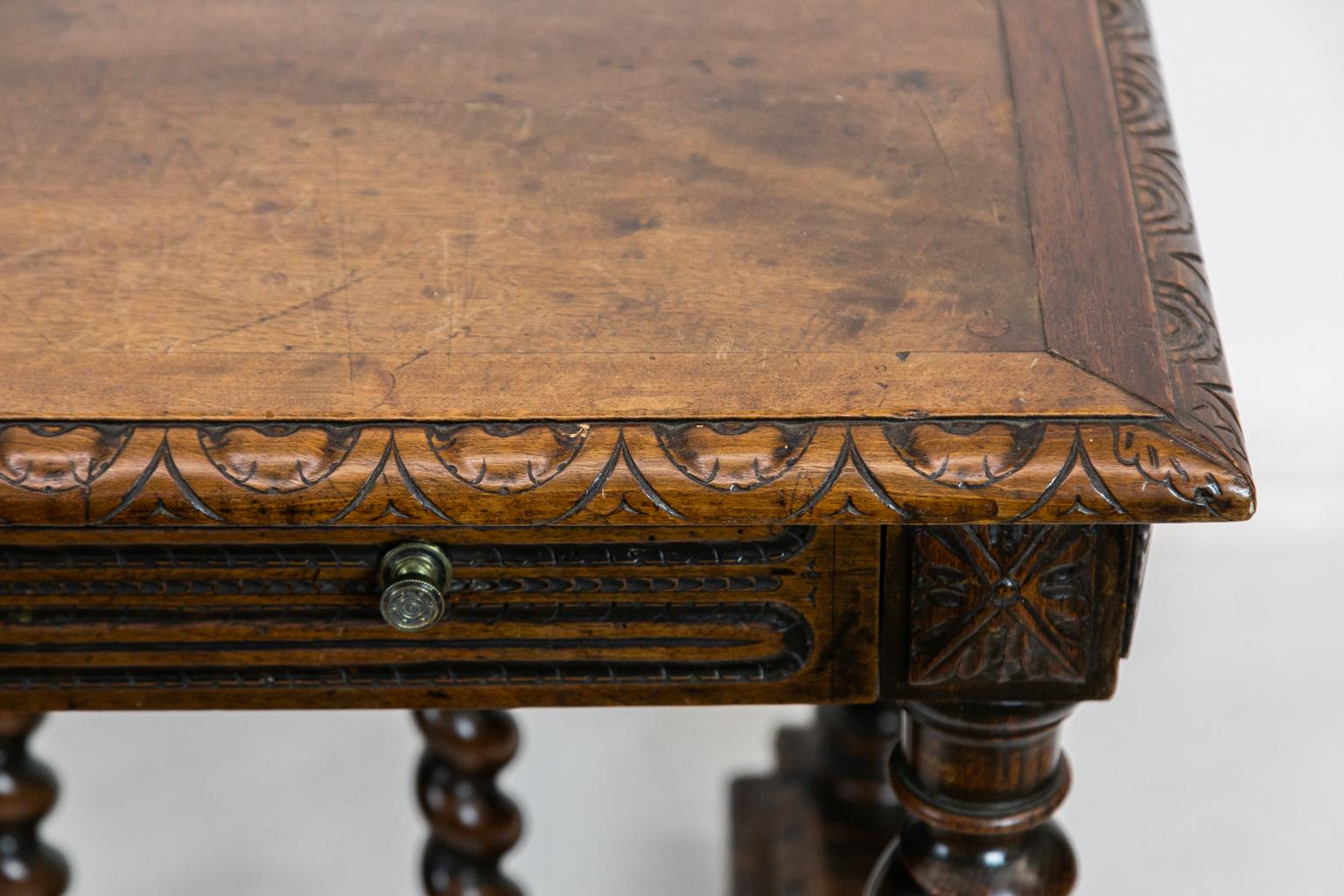 French Carved Walnut Barley Twist Center Table For Sale