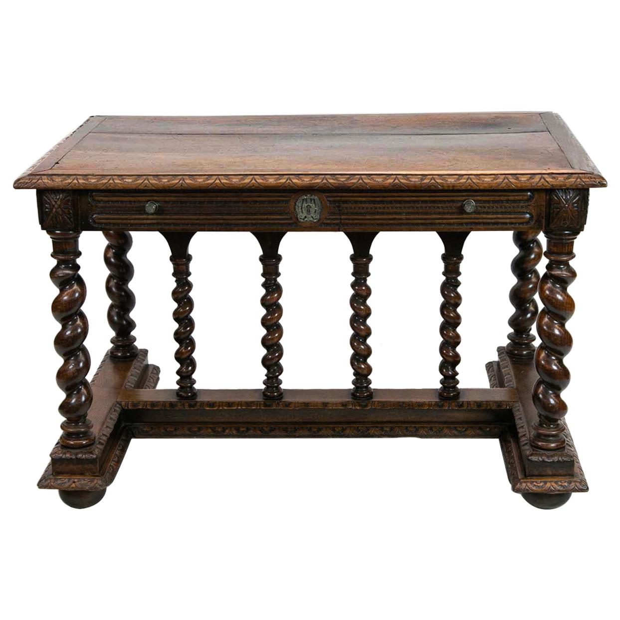 Carved Walnut Barley Twist Center Table