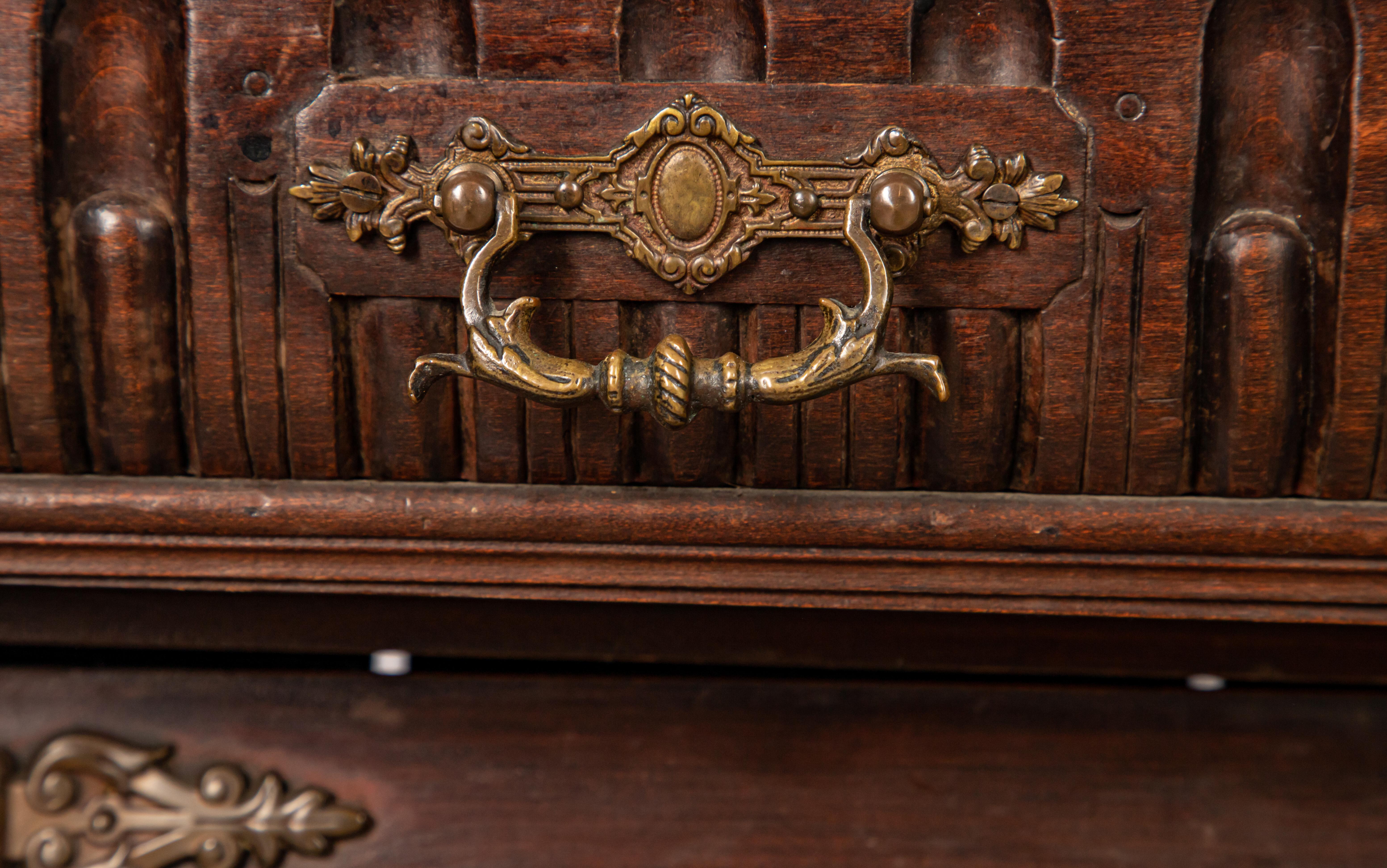Hand-Carved Carved Walnut Belgium Server, Mid-19th Century For Sale