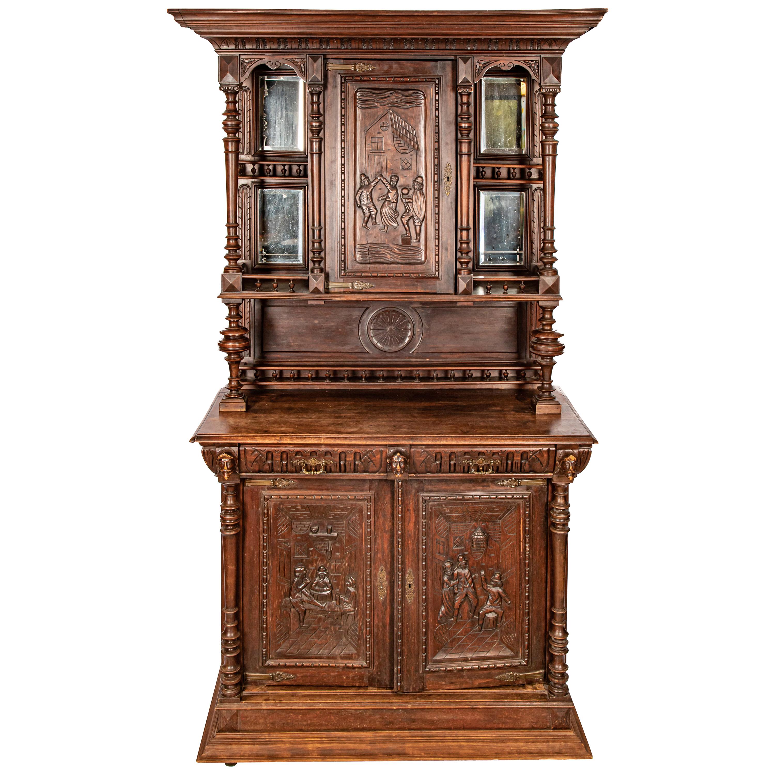 Carved Walnut Belgium Server, Mid-19th Century For Sale
