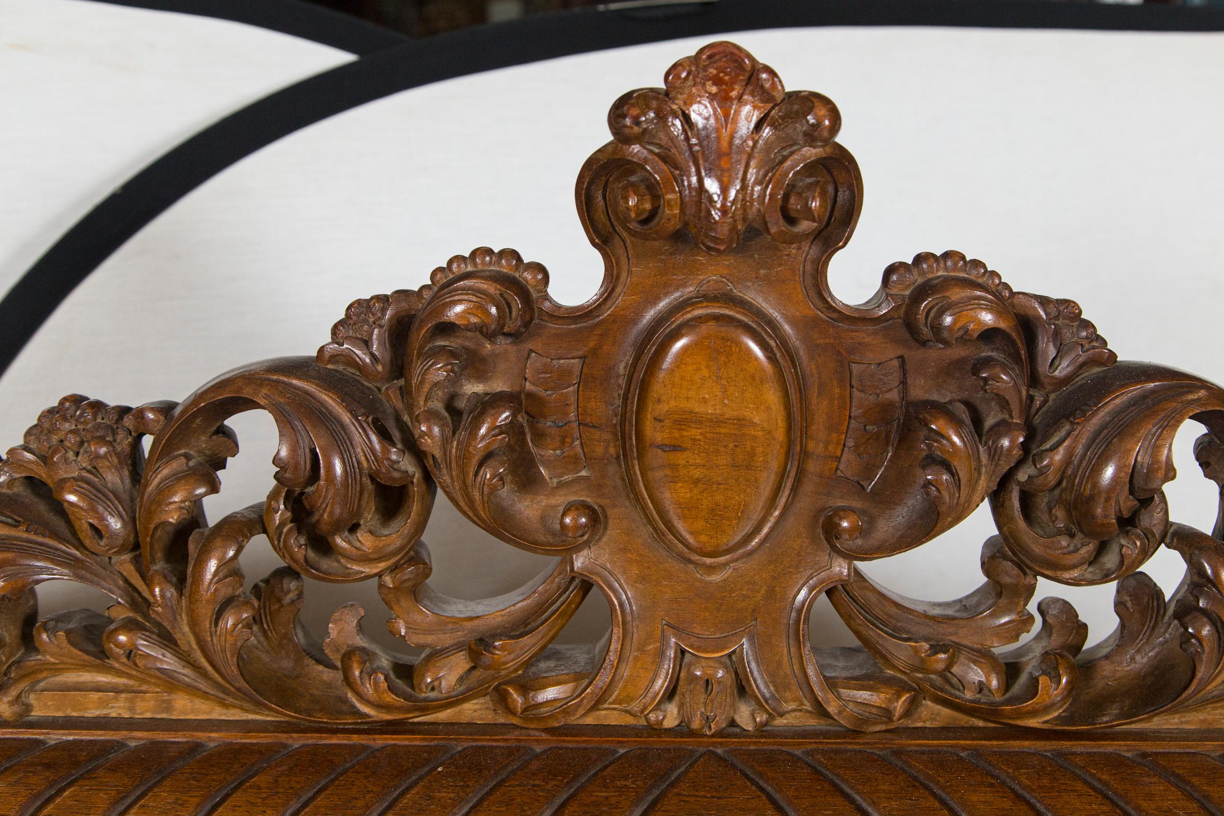 19th Century Carved 19th c  Walnut Bench with carved lions 