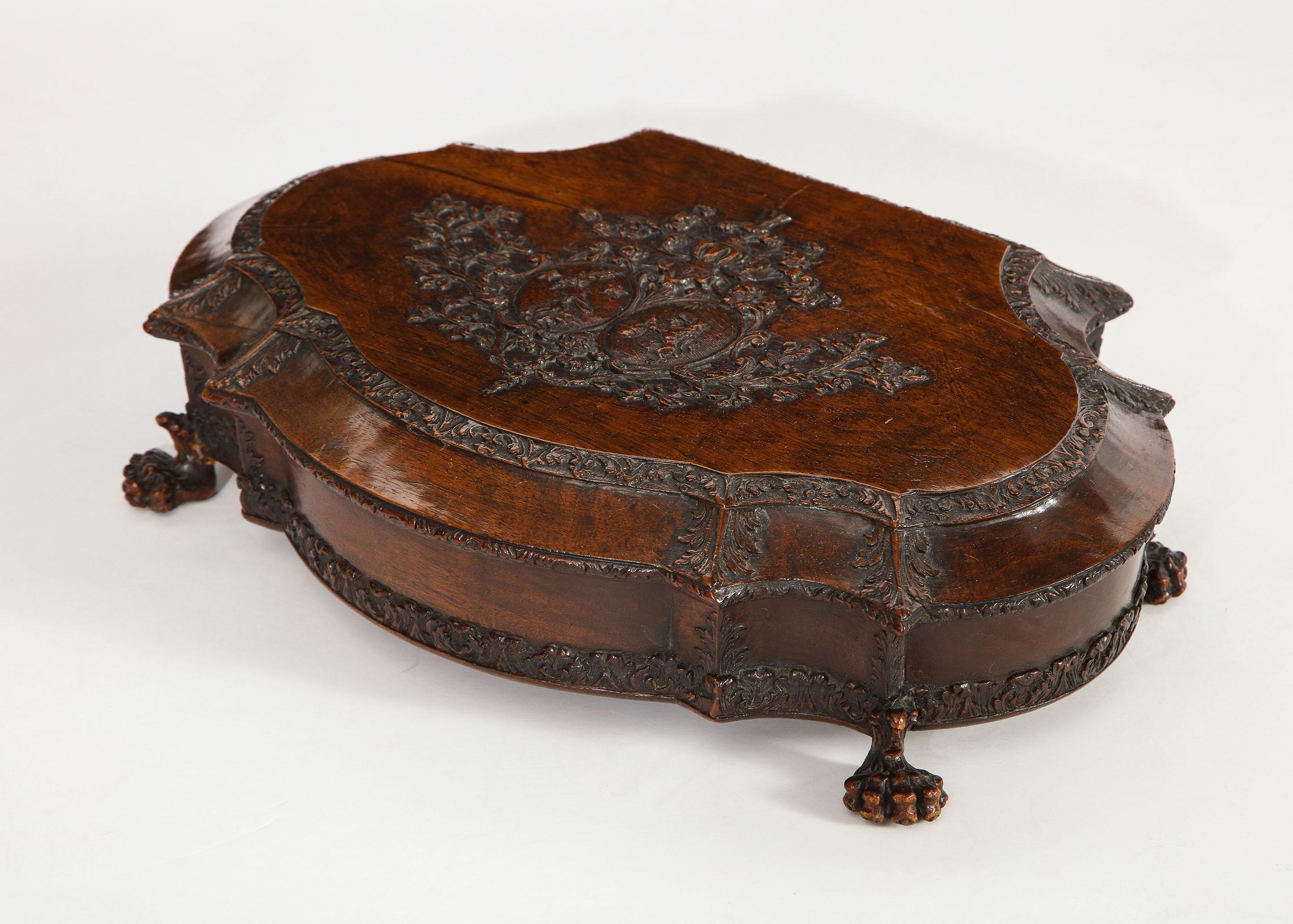 18th Century Carved Walnut Box In Good Condition For Sale In New York, NY