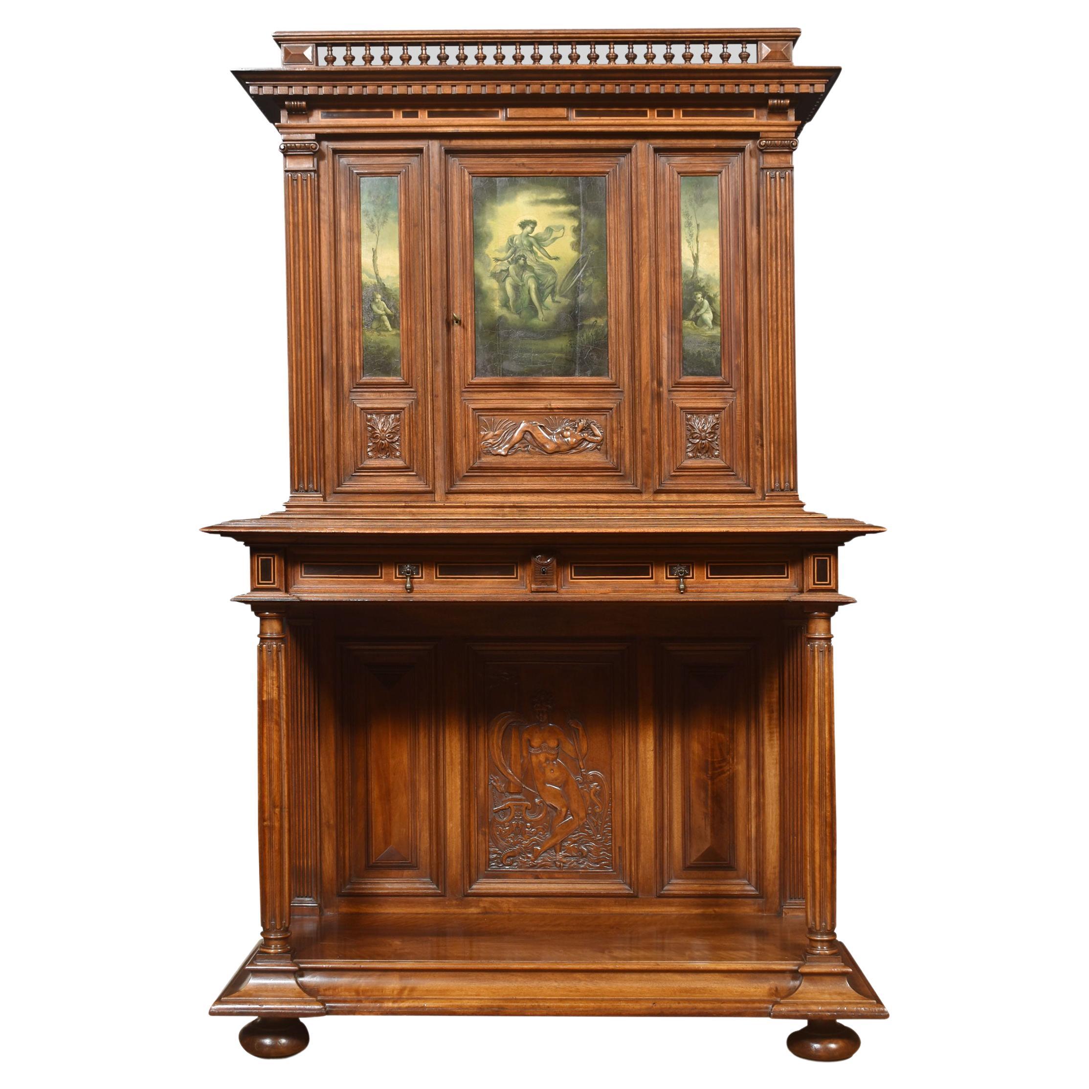Carved Walnut Cabinet on Stand For Sale