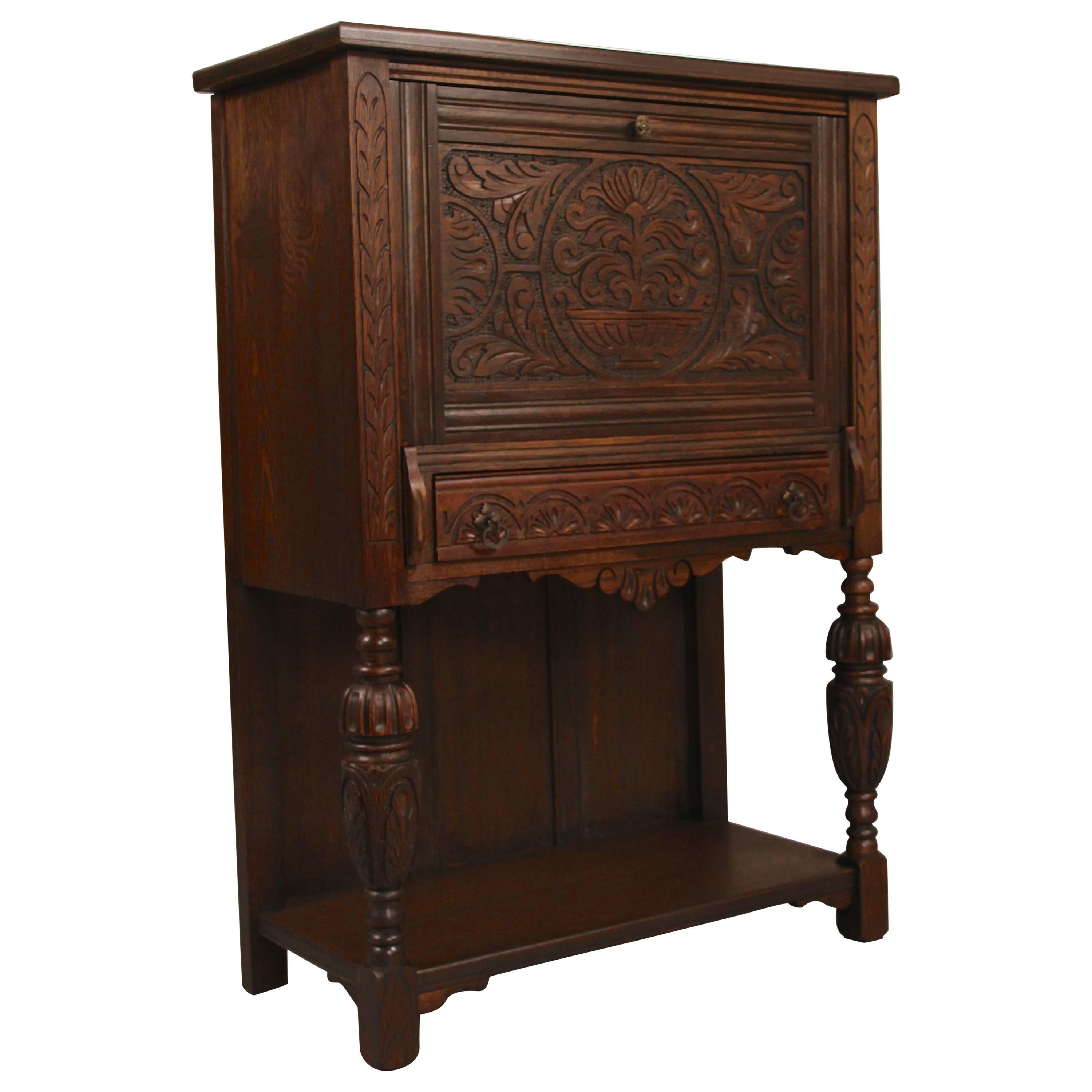 Carved Walnut Cabinet/ Writing Desk from the Angelus Furniture Co, circa 1920s