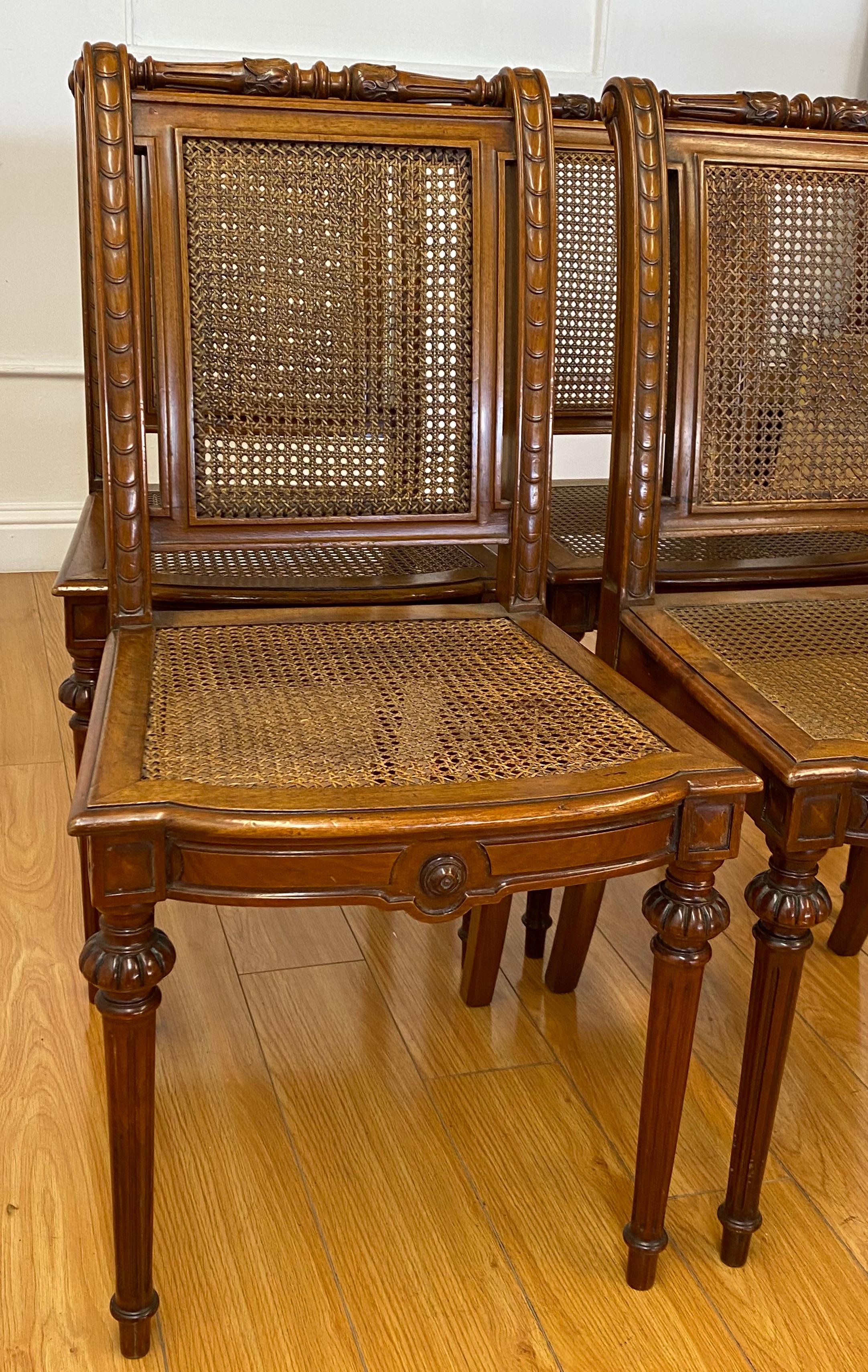 American Carved Walnut & Cane Side Chairs, C.1940