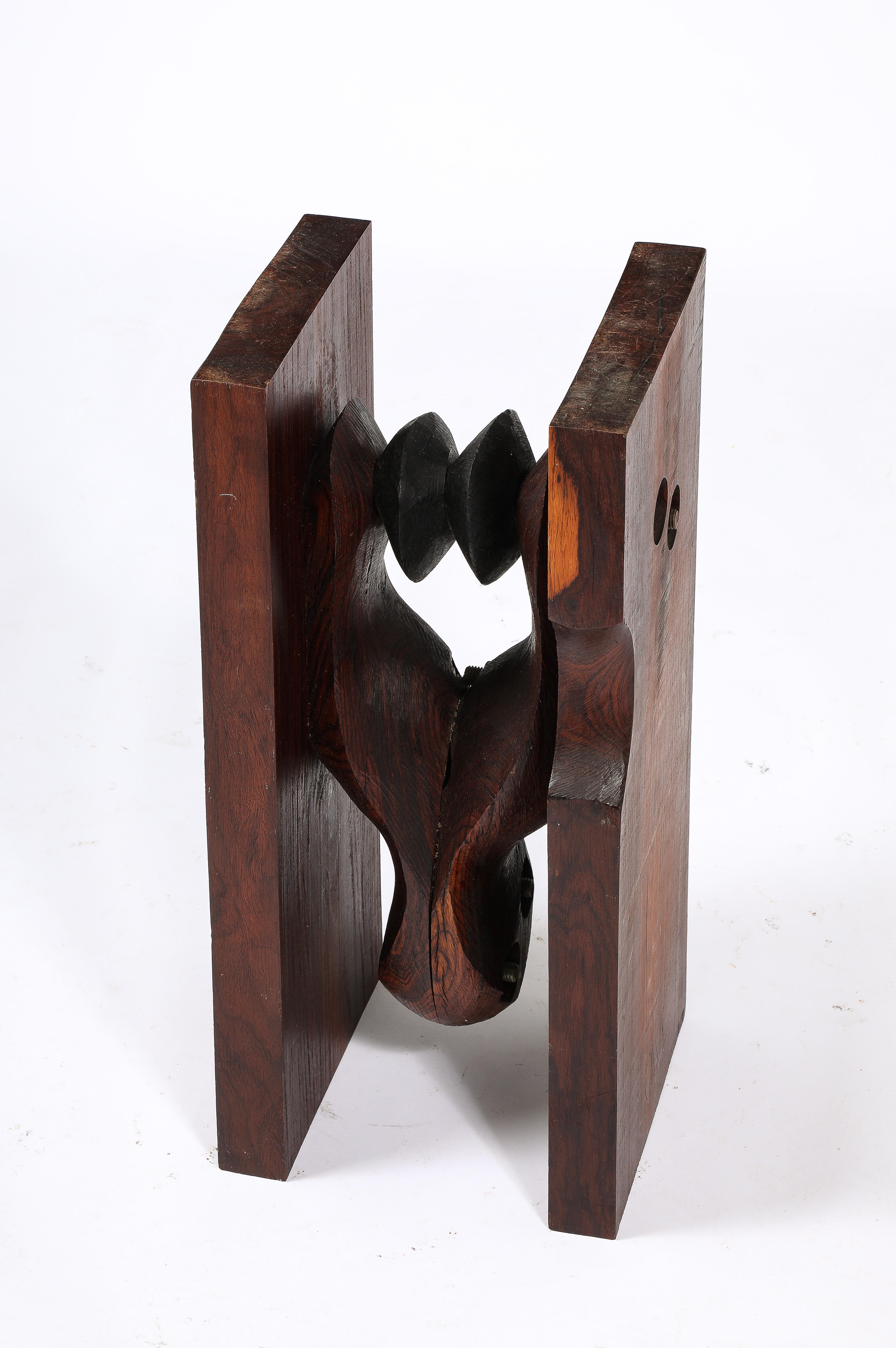 French Carved Walnut & Cobalt Blue Glass Side Table, USA 1960's For Sale
