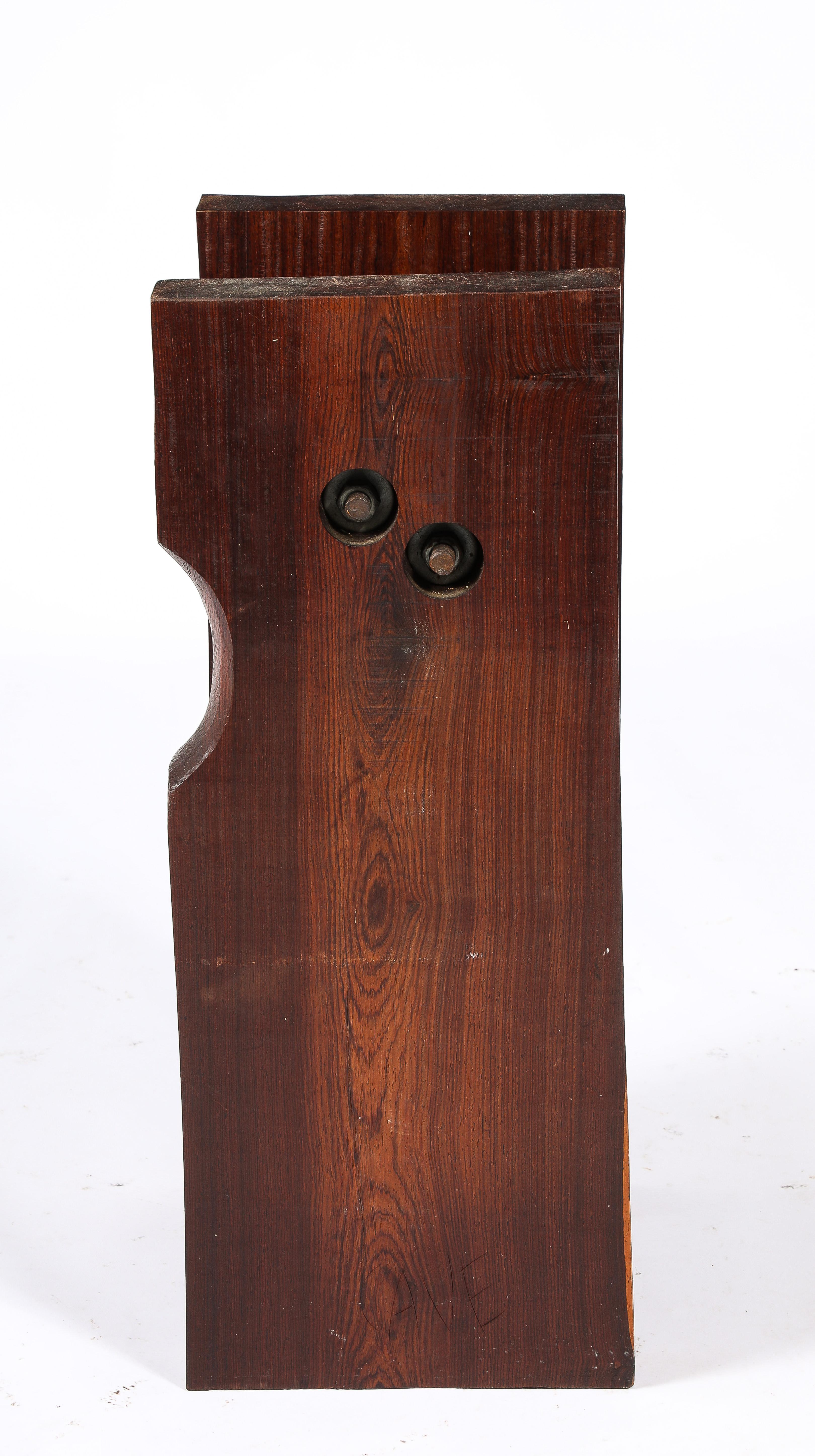 20th Century Carved Walnut & Cobalt Blue Glass Side Table, USA 1960's For Sale