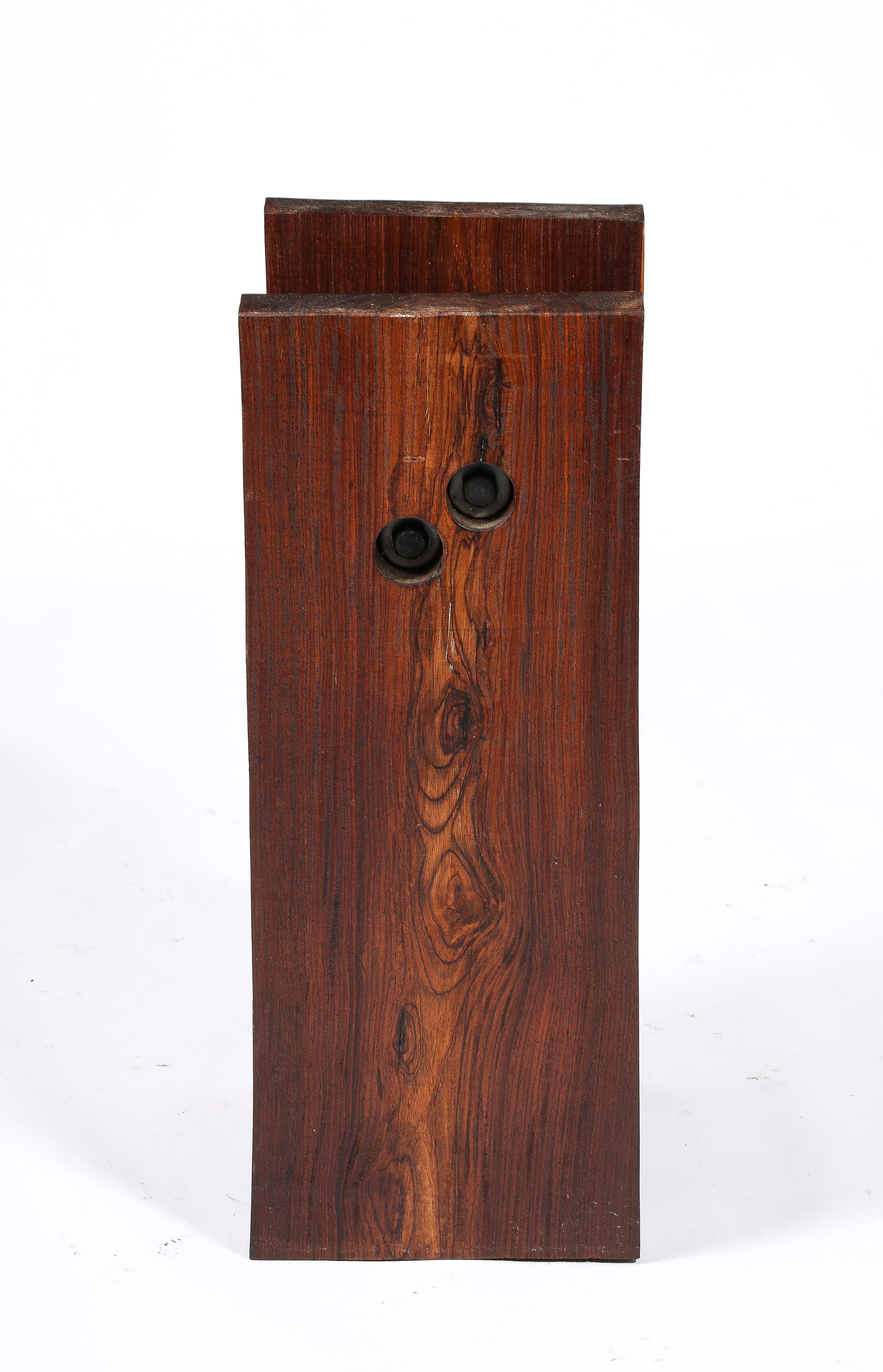 Carved Walnut & Cobalt Blue Glass Side Table, USA 1960's For Sale 1