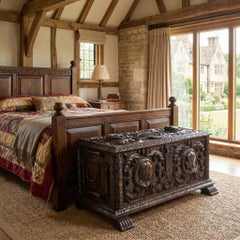 Carved Walnut Coffer With Figural Medallions