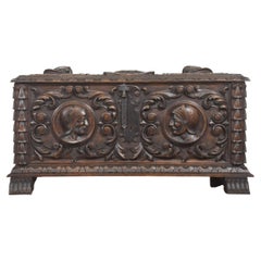 Carved Walnut Coffer With Figural Medallions