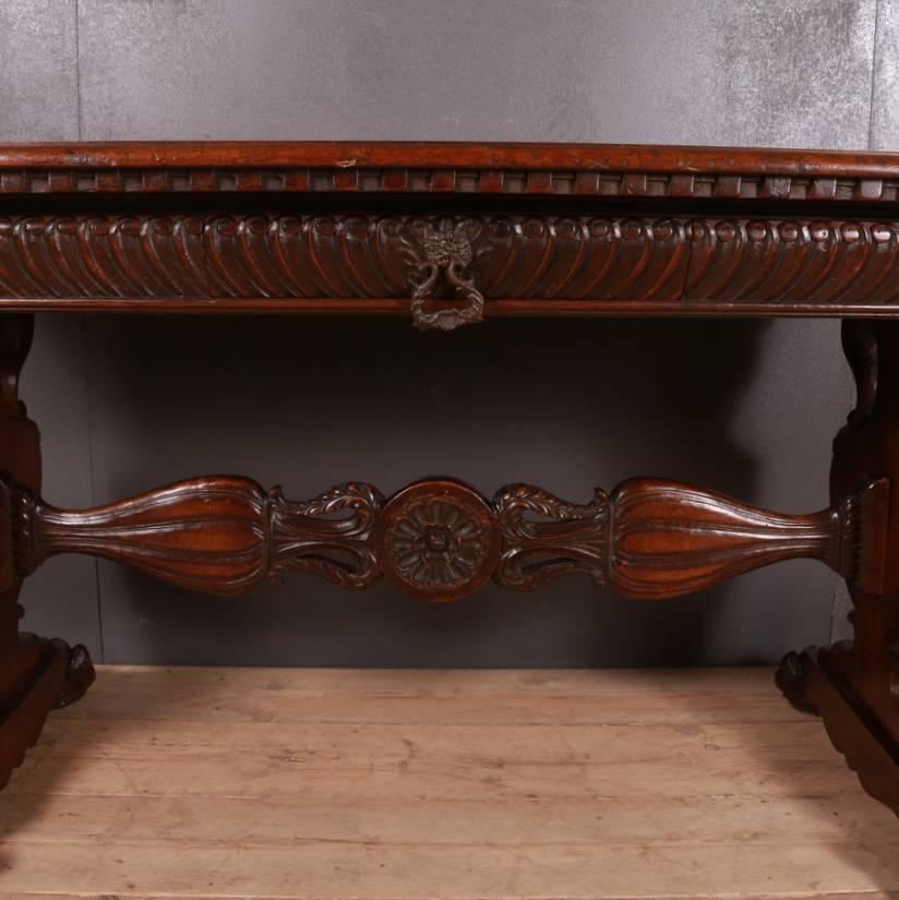 Polished Carved Walnut Desk or Centre Table