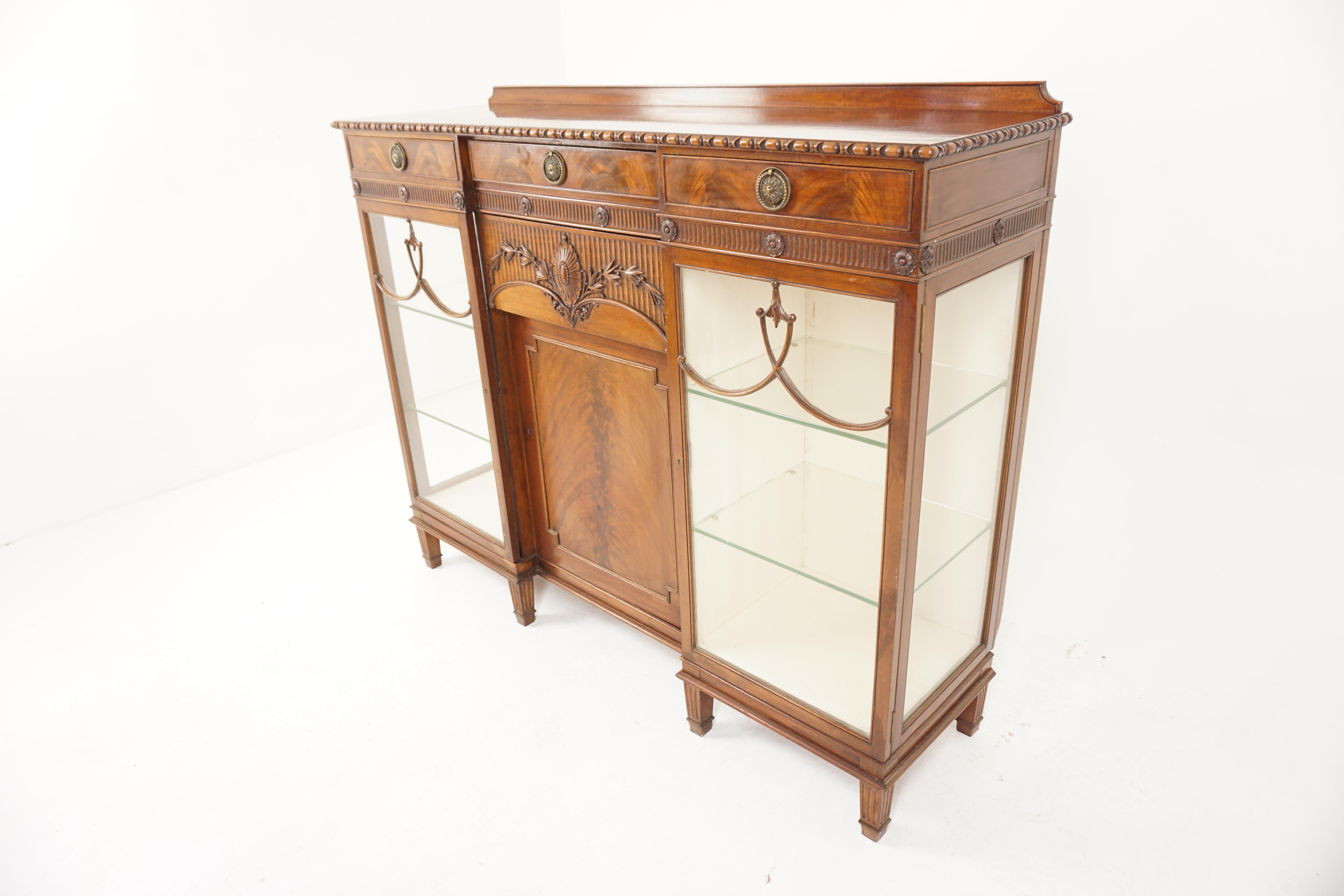 Carved Walnut Display Cabinet, China Cabinet, Scotland 1900, H877

$1850
Scotland 1900
Solid Walnut
Original Finish

Rectangular moulded top
Small shaped pediment on back
3 drawers underneath
Shaped central drawer
Underneath a covered panelled door,