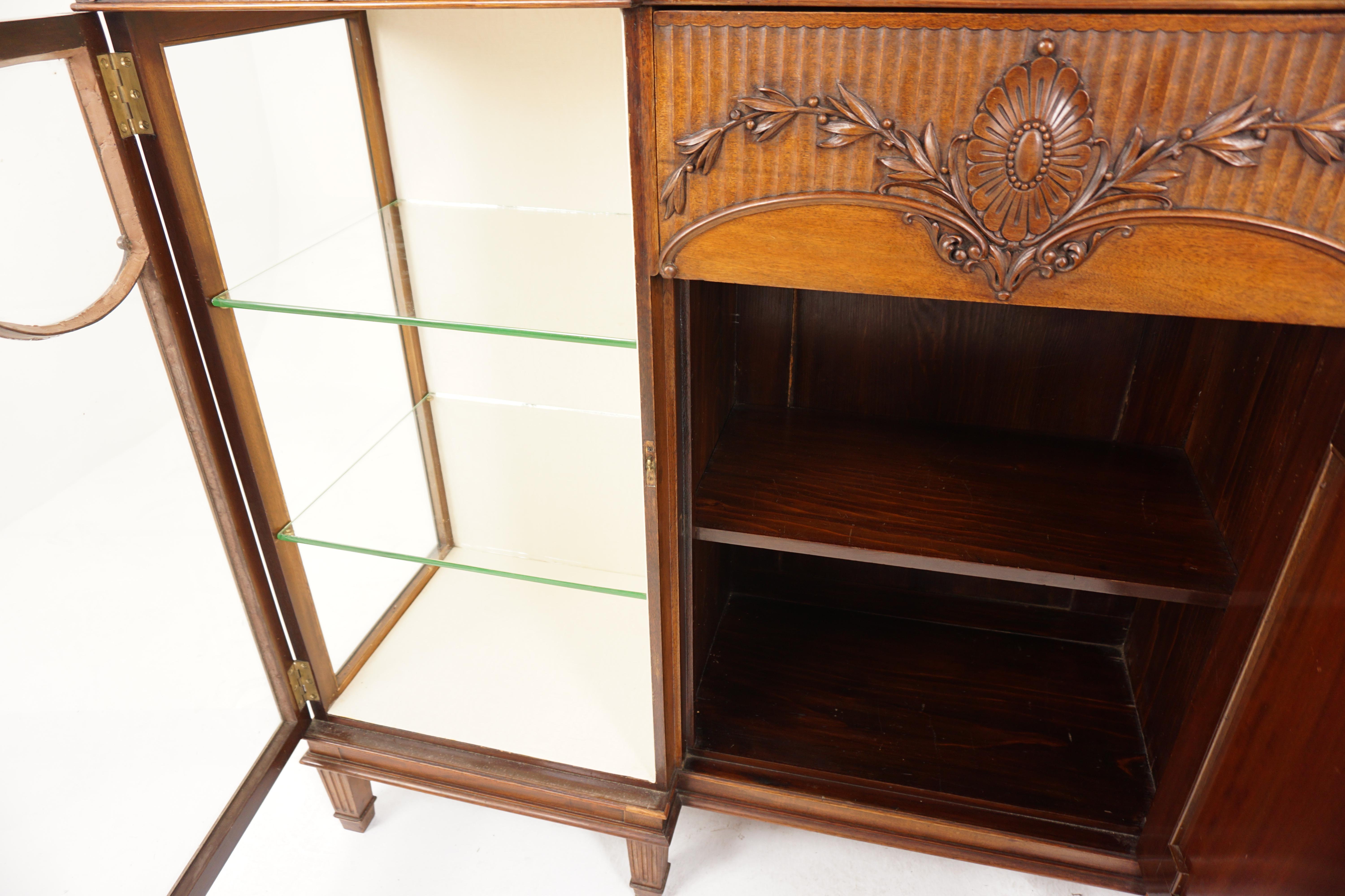 Early 20th Century Carved Walnut Display Cabinet, China Cabinet, Scotland 1900, H877