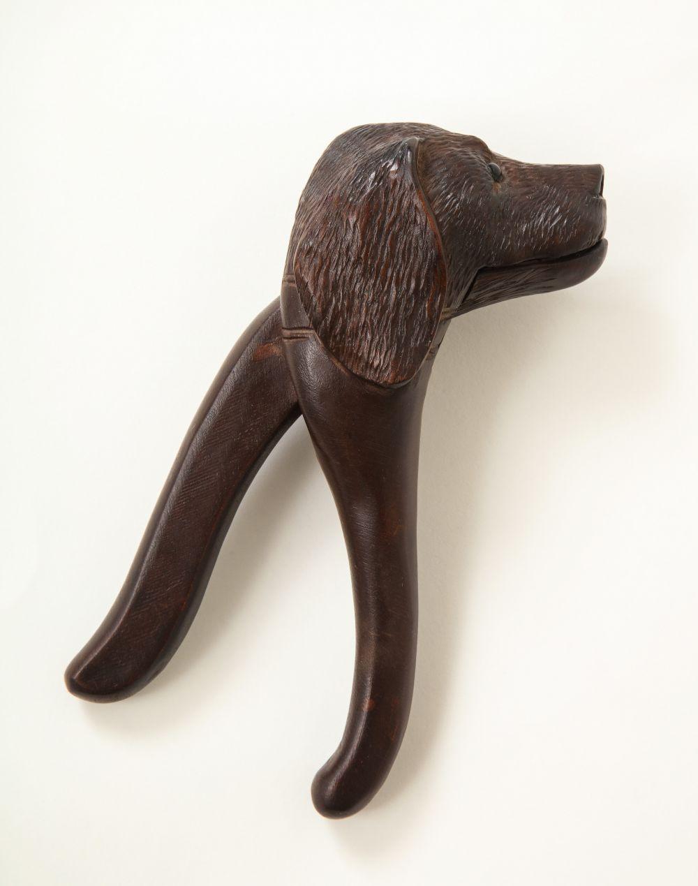 Carved Walnut Dog Nut Cracker In Good Condition For Sale In New York, NY