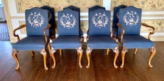 Carved Walnut Embroidered Needlepoint Dining Chairs, Set of 8