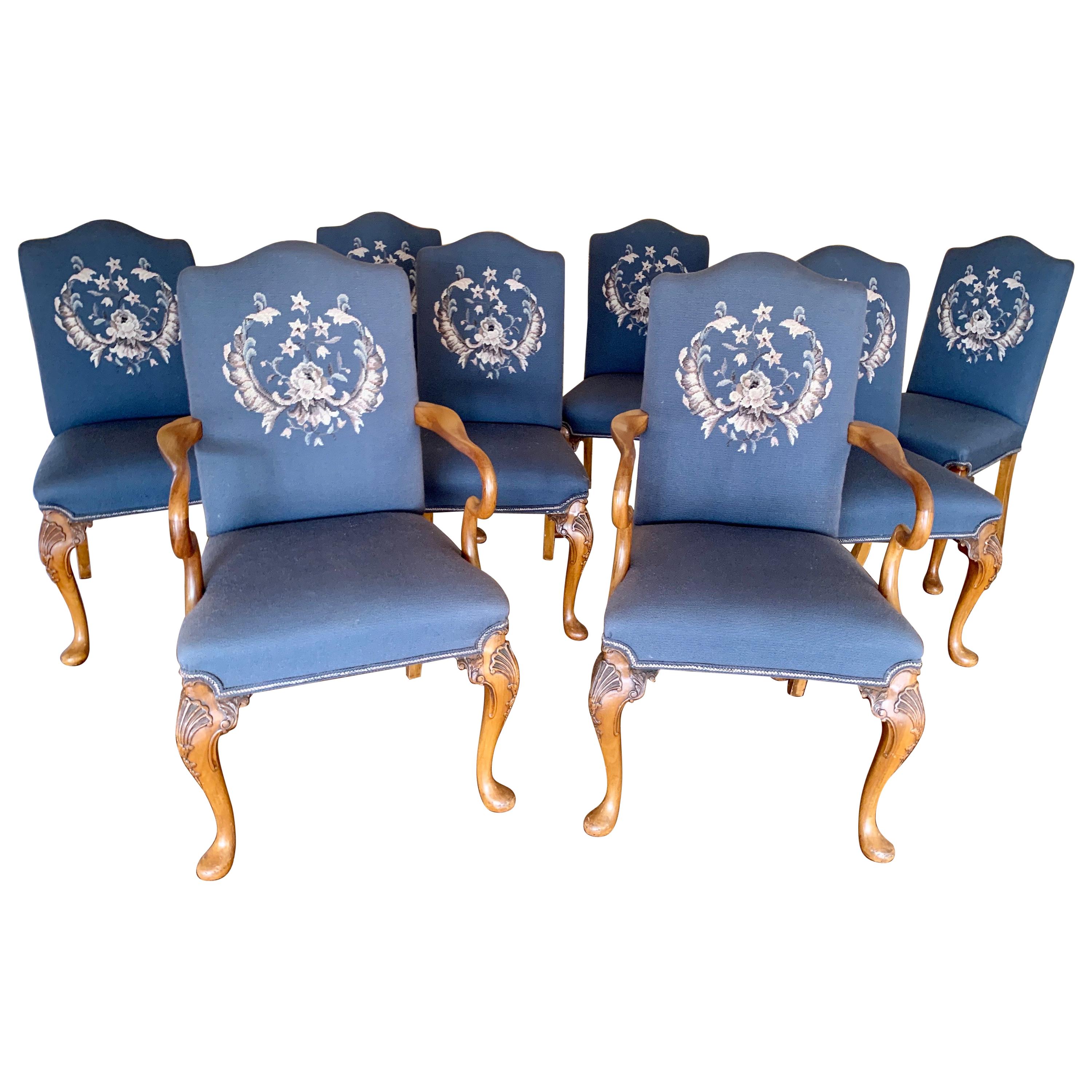 Carved Walnut Embroidered Needlepoint Dining Chairs, Set of 8 at 1stDibs embroidered dining