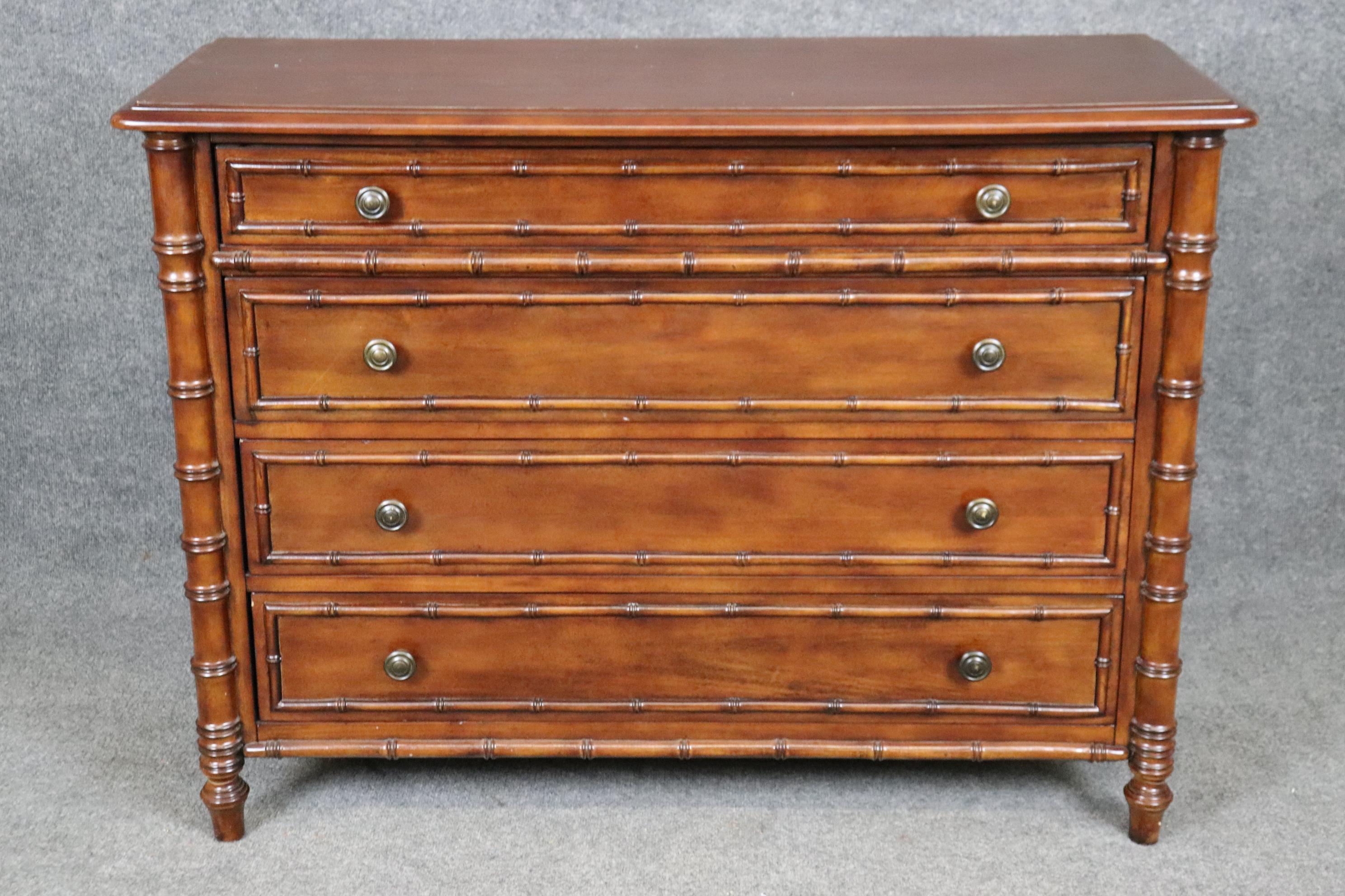 Directoire Carved Walnut Faux Bamboo Regency Style Commode By Ralph Lauren