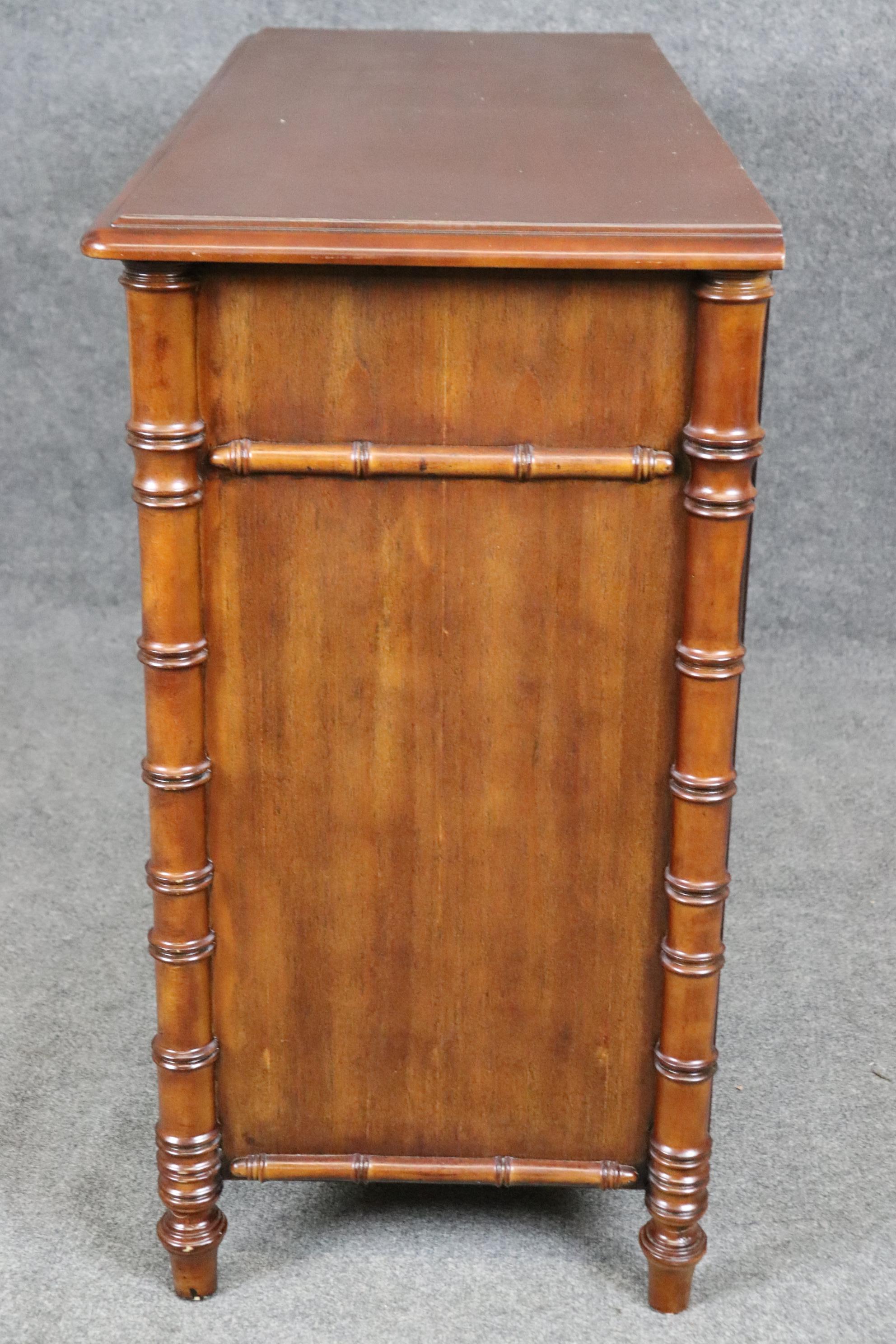 Unknown Carved Walnut Faux Bamboo Regency Style Commode By Ralph Lauren