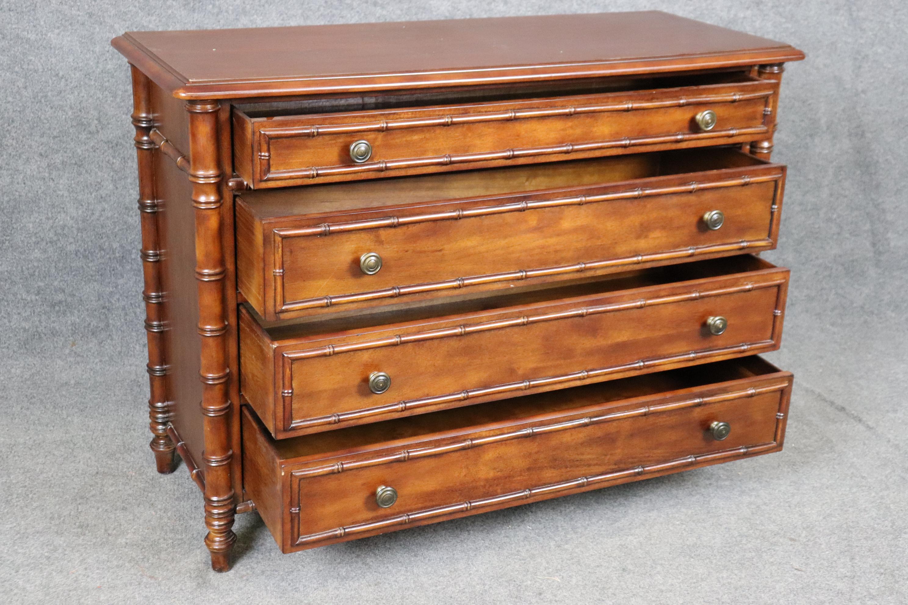 Contemporary Carved Walnut Faux Bamboo Regency Style Commode By Ralph Lauren