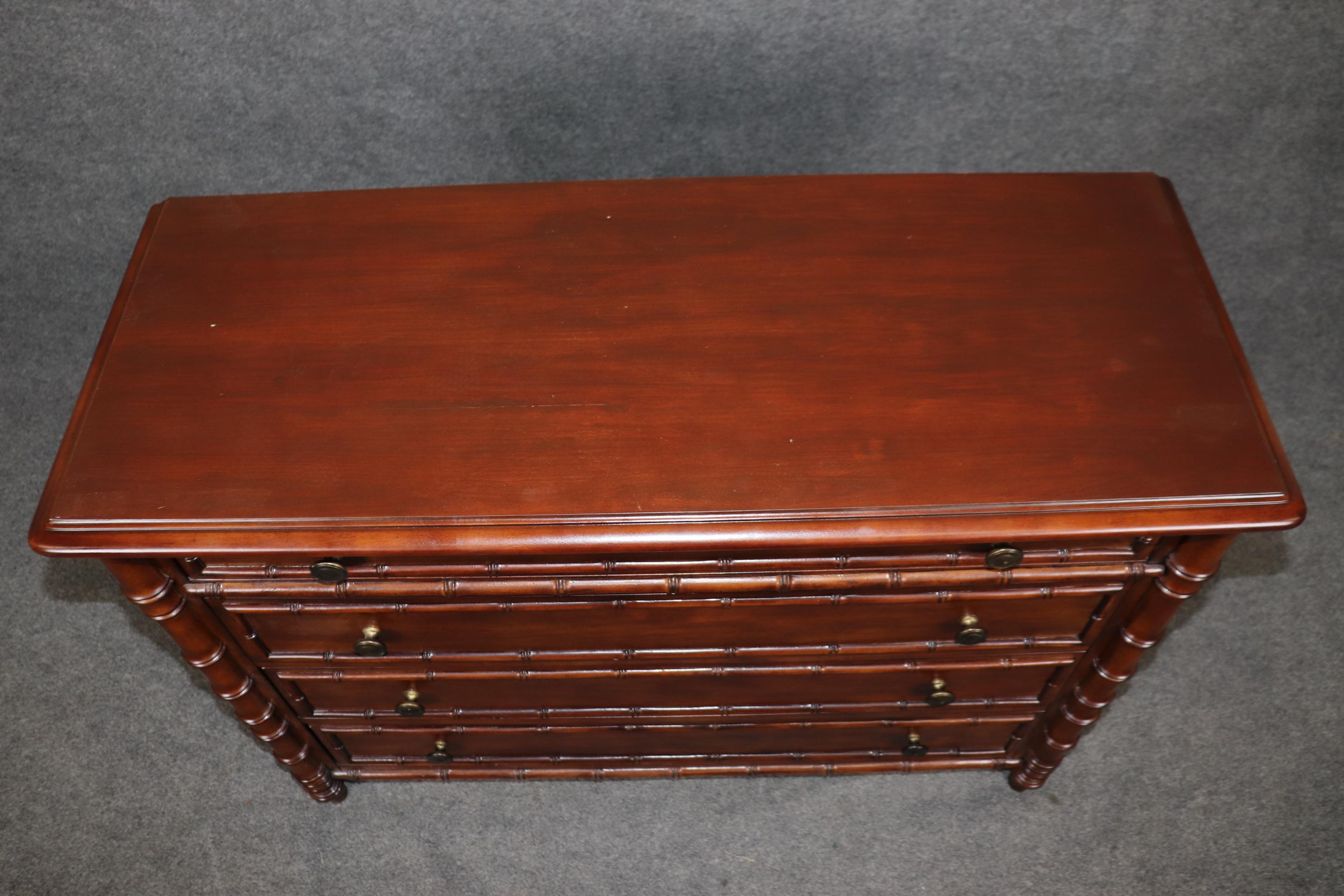 Brass Carved Walnut Faux Bamboo Regency Style Commode By Ralph Lauren