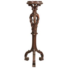 Carved Walnut Faux Bois Floral Victorian Plantstand Pedestal Lamp, circa 1900