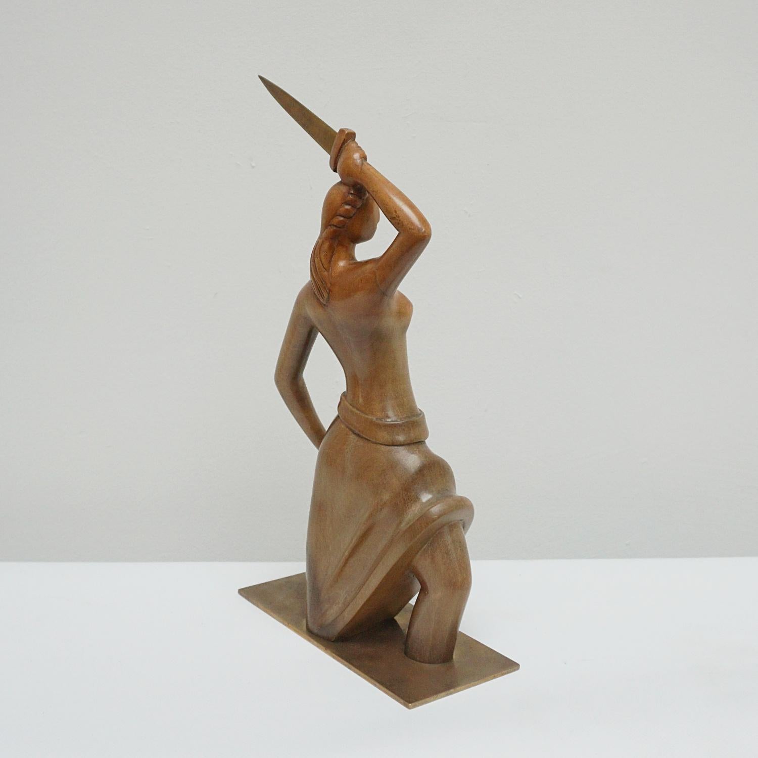 Carved Walnut Figurative Sculpture of a Semi Nude by Laszlo Hoenig '1905-1971' For Sale 1