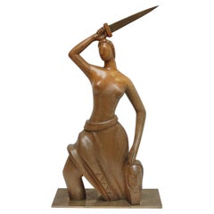 Figurative geschnitzte Skulptur eines Halbaktfiguren aus Nussbaumholz von Laszlo Hoenig (1905-1971)