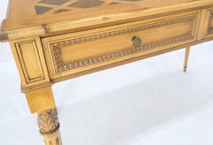 Carved Walnut Fine Marquetry Top Two Drawers Low Profile Desk Writing Table MINT