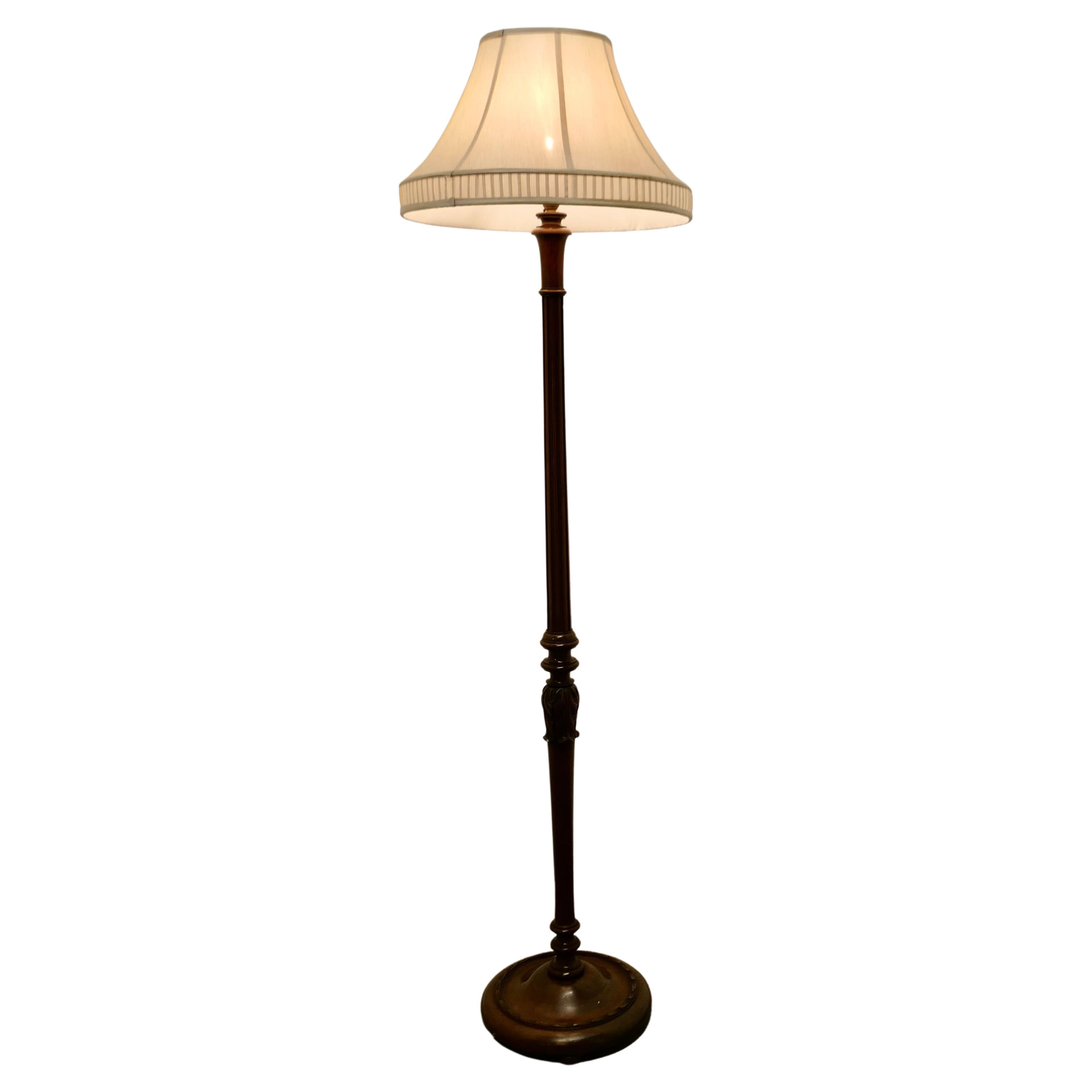 Carved Walnut Floor Standing or Standard Lamp   