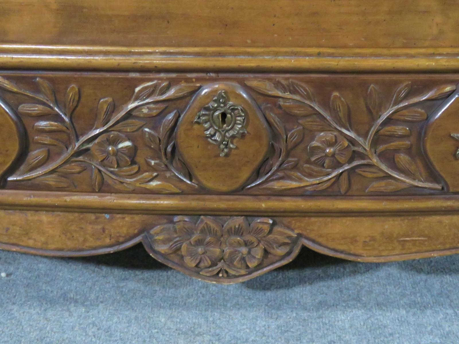 Mid-20th Century Carved Walnut Floral French Louis XV Style Commode Dresser For Sale