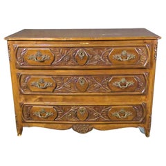Retro Carved Walnut Floral French Louis XV Style Commode Dresser