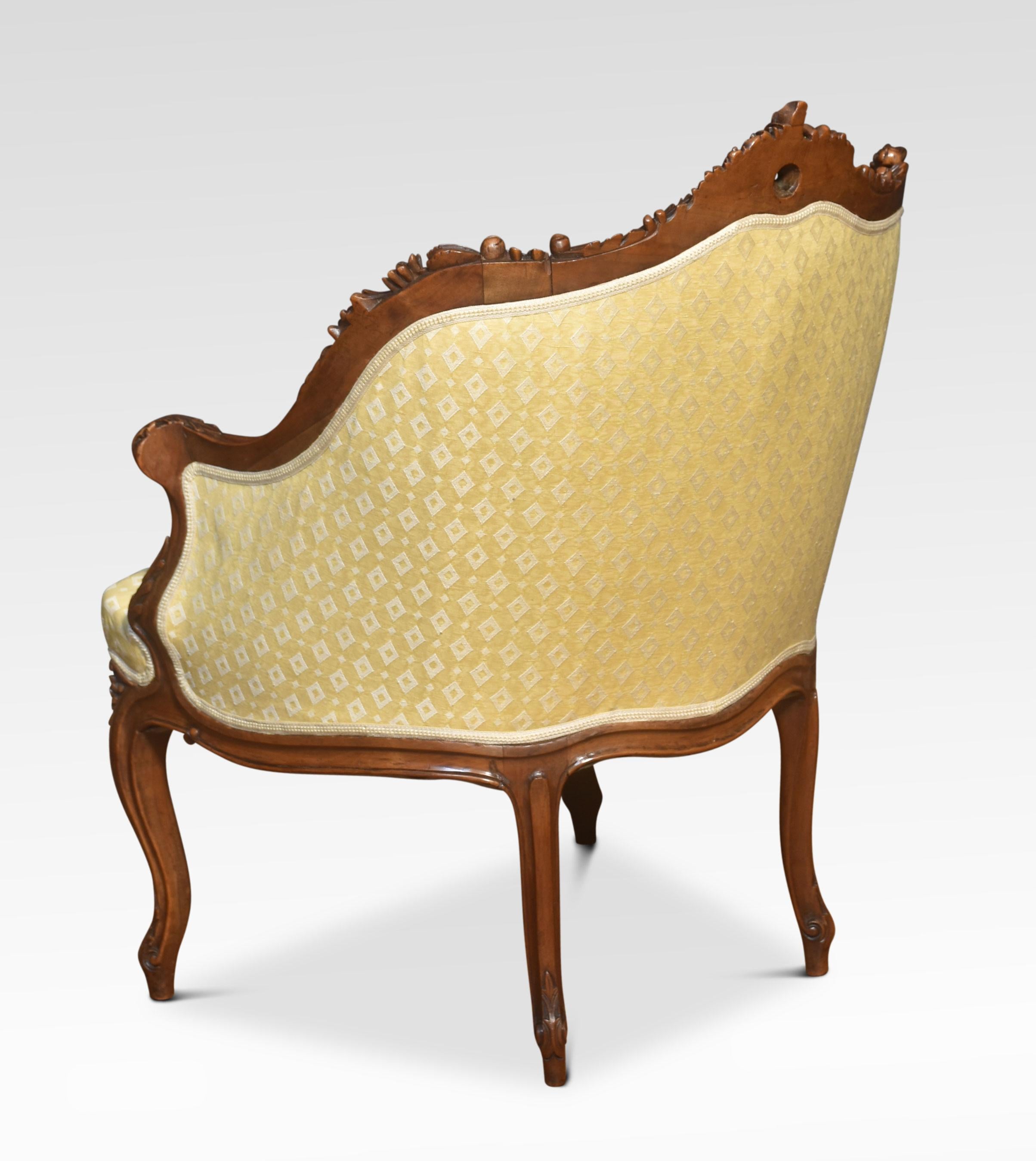 Carved walnut framed tub armchair For Sale 2