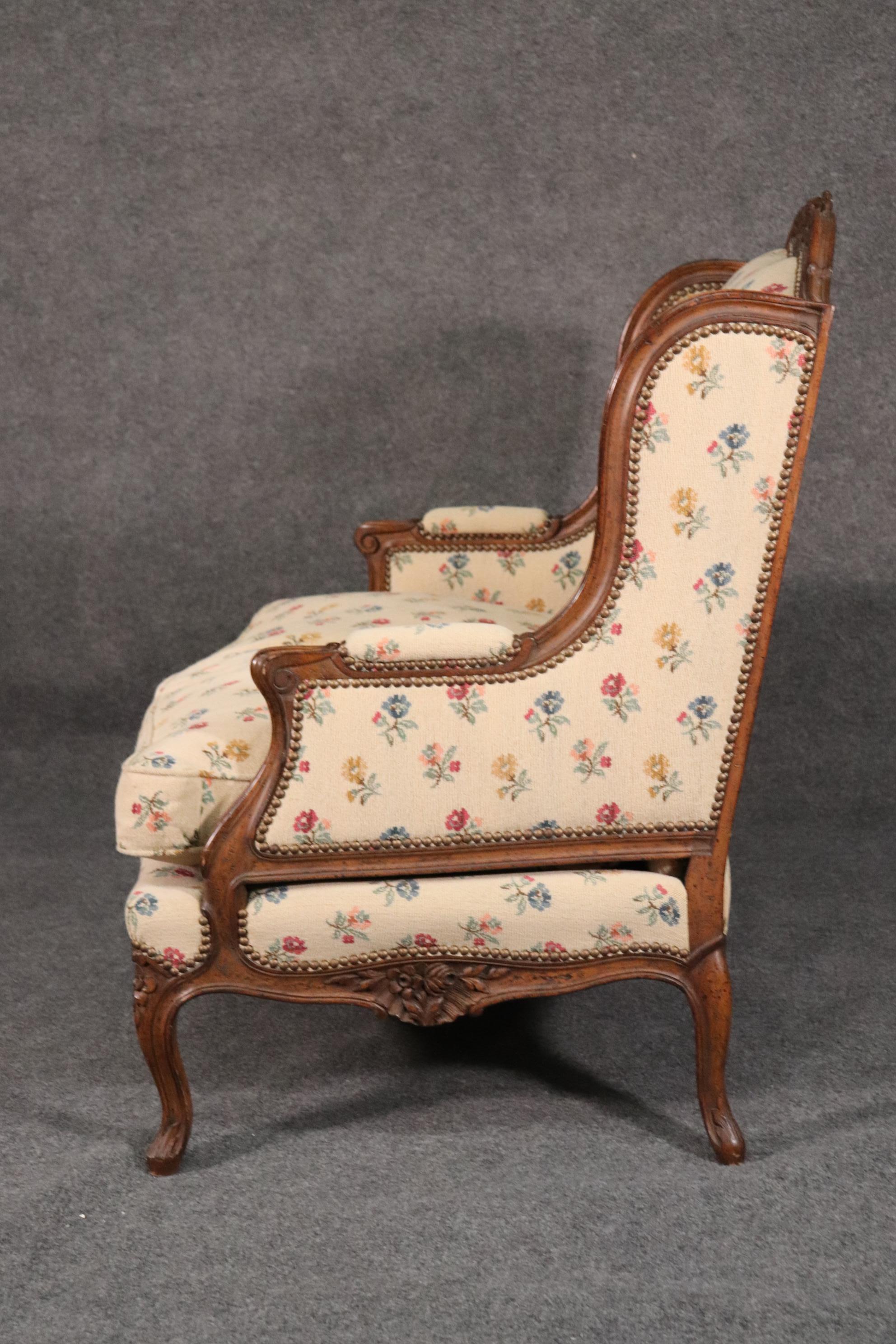 Mid-20th Century Carved Walnut French Louis XV Bergere Chair Marquis, Circa 1950