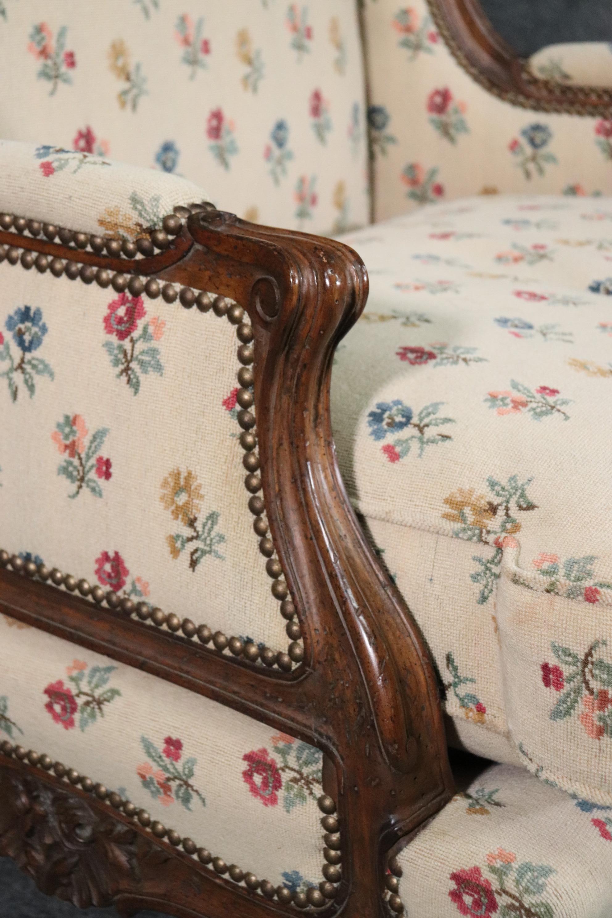 Carved Walnut French Louis XV Bergere Chair Marquis, Circa 1950 4