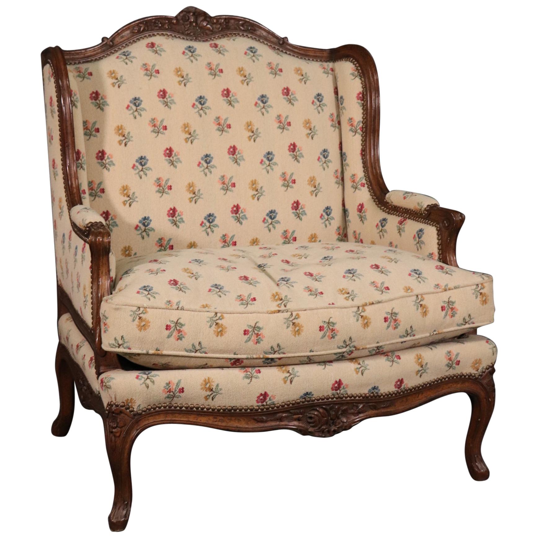 Carved Walnut French Louis XV Bergere Chair Marquis, Circa 1950