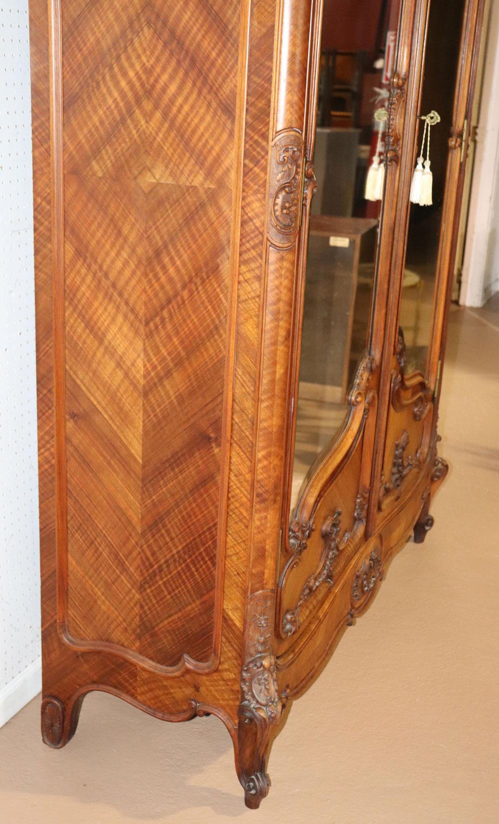 Carved Walnut French Louis XV Mirrored Armoire, C1890 8