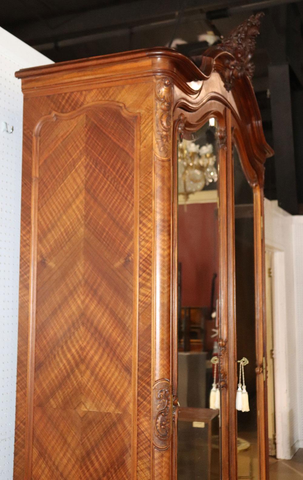 Carved Walnut French Louis XV Mirrored Armoire, C1890 10