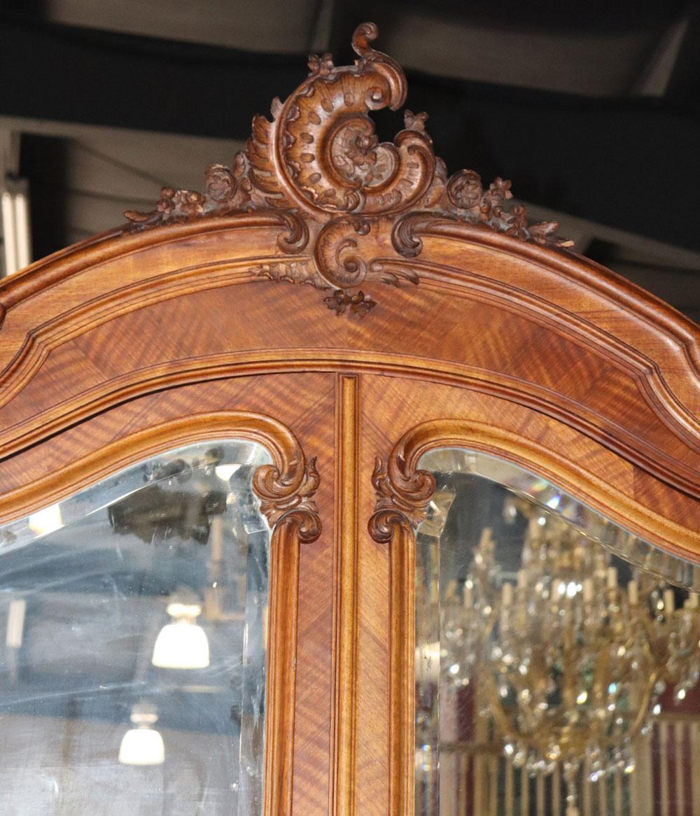 Carved Walnut French Louis XV Mirrored Armoire, C1890 In Good Condition In Swedesboro, NJ