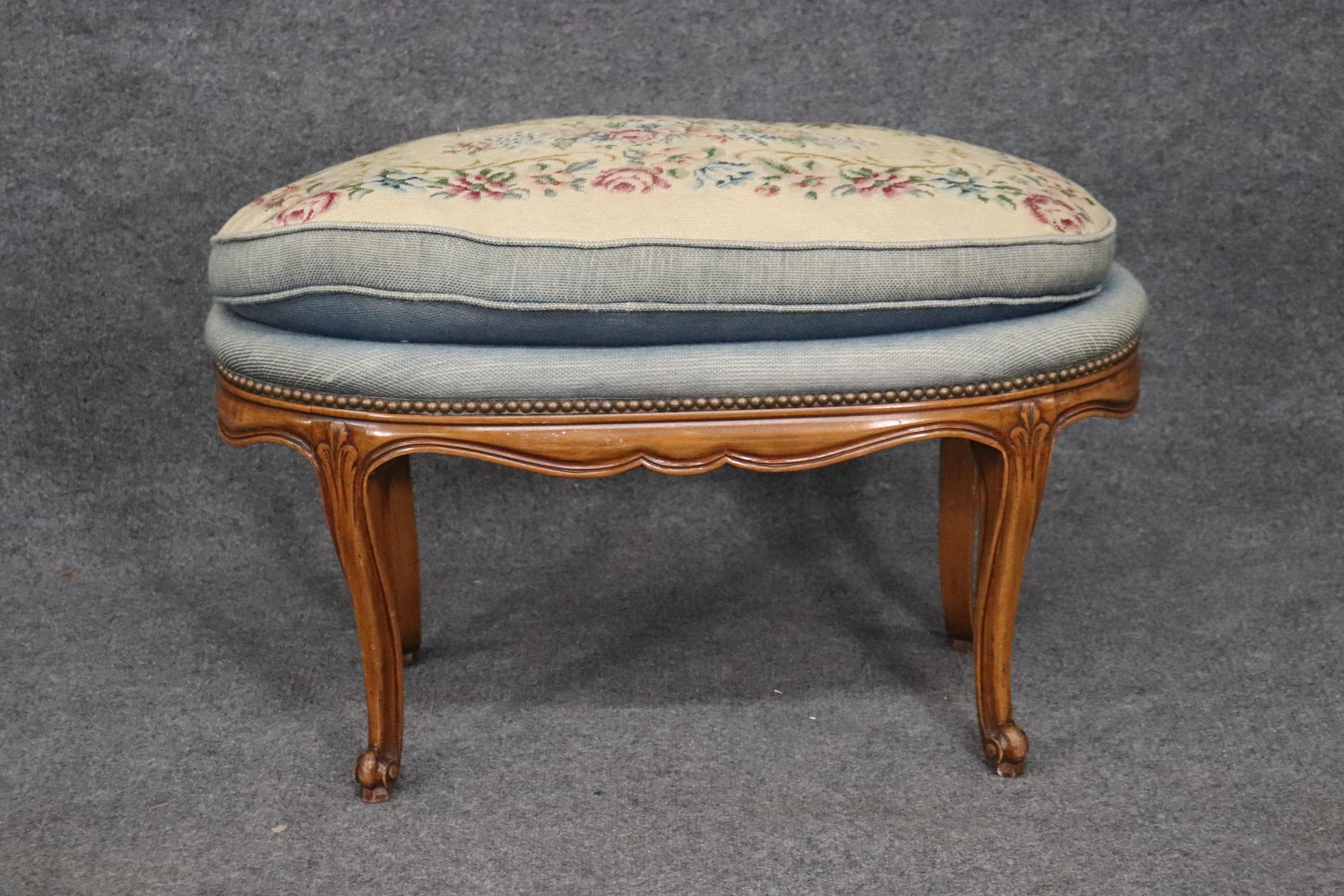 Mid-20th Century Carved Walnut French Louis XV Oval Foot Stool Circa 1930 For Sale