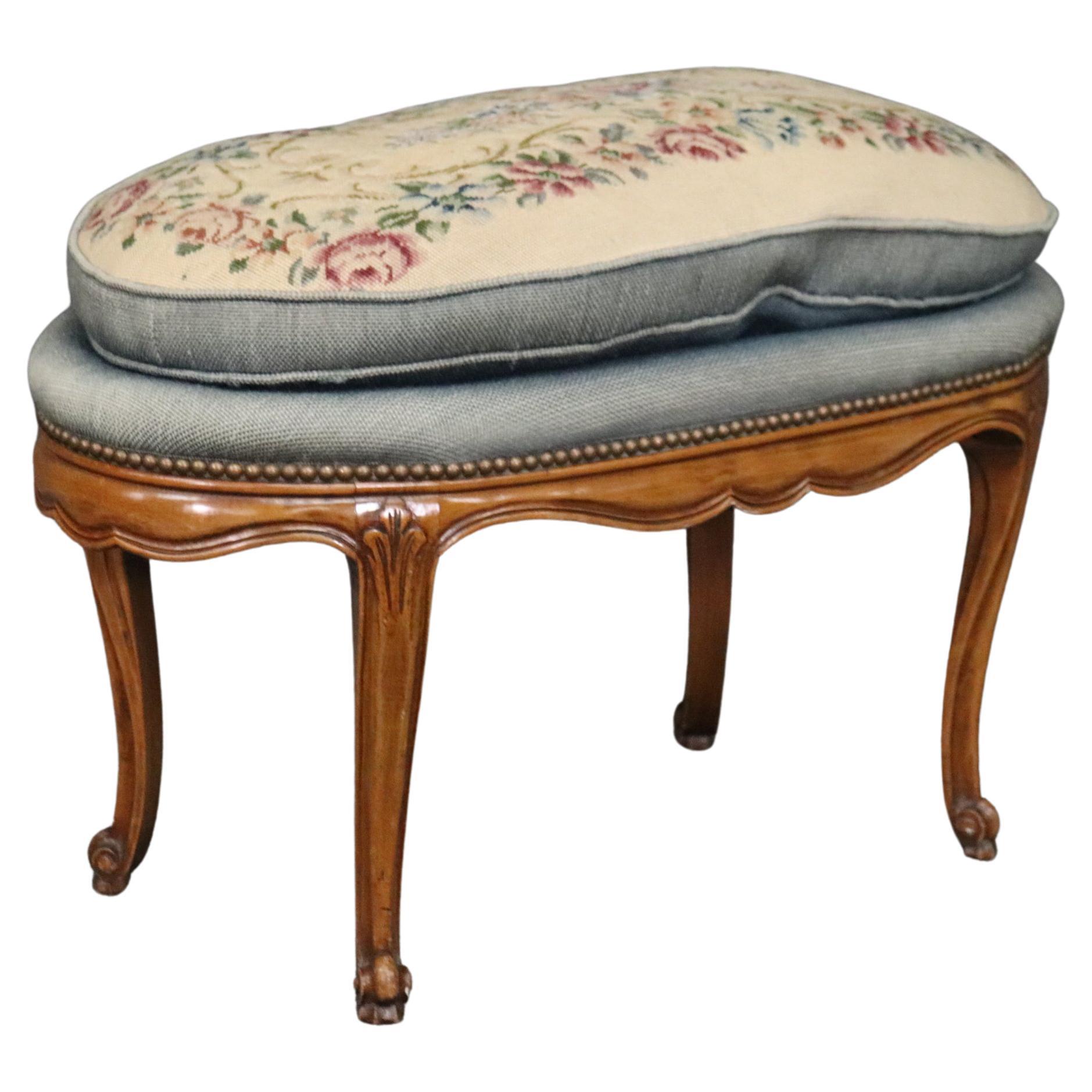 Carved Walnut French Louis XV Oval Foot Stool Circa 1930 For Sale