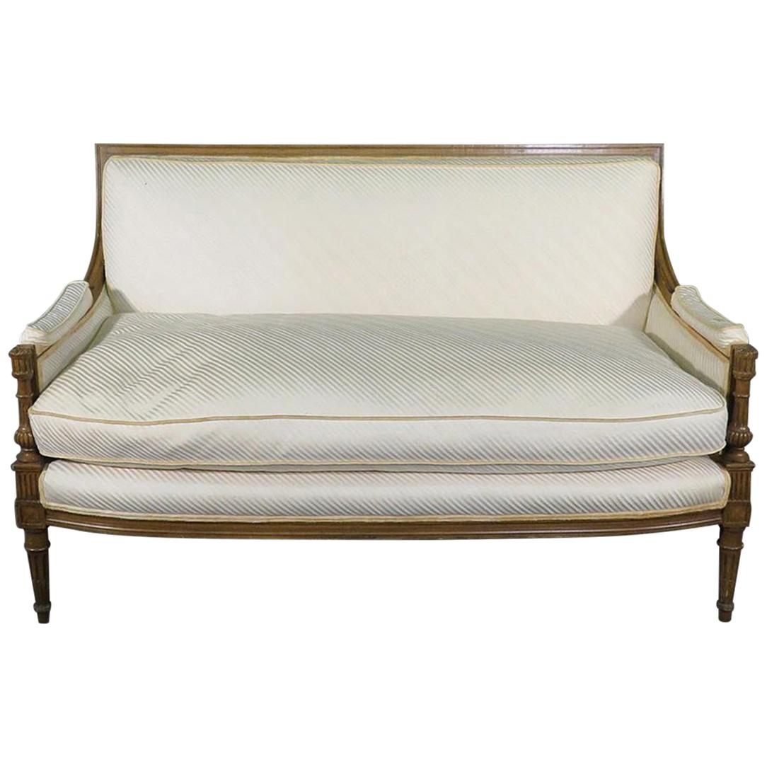 Carved Walnut French Louis XVI Settee Canape Sofa, circa 1940s